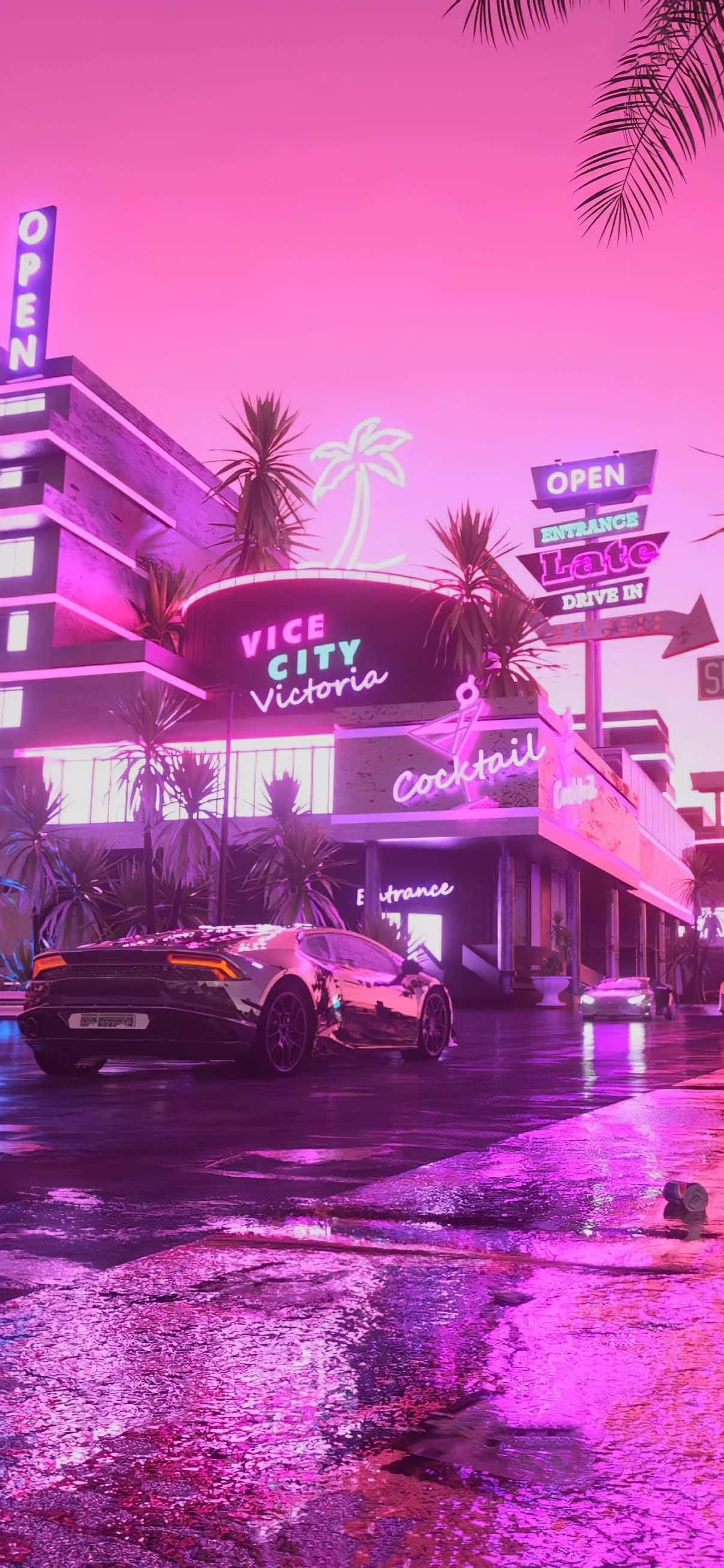 Pink Neon Light GTA Vice City Nights Vaporwave Background Wallpaper