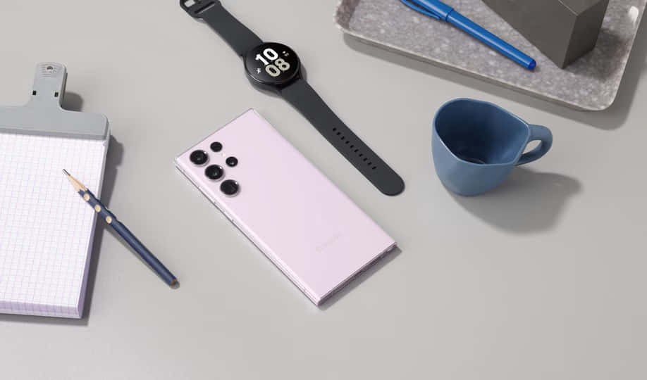 Pink Workspace Setup ng Samsung S23 Ultra Wallpaper