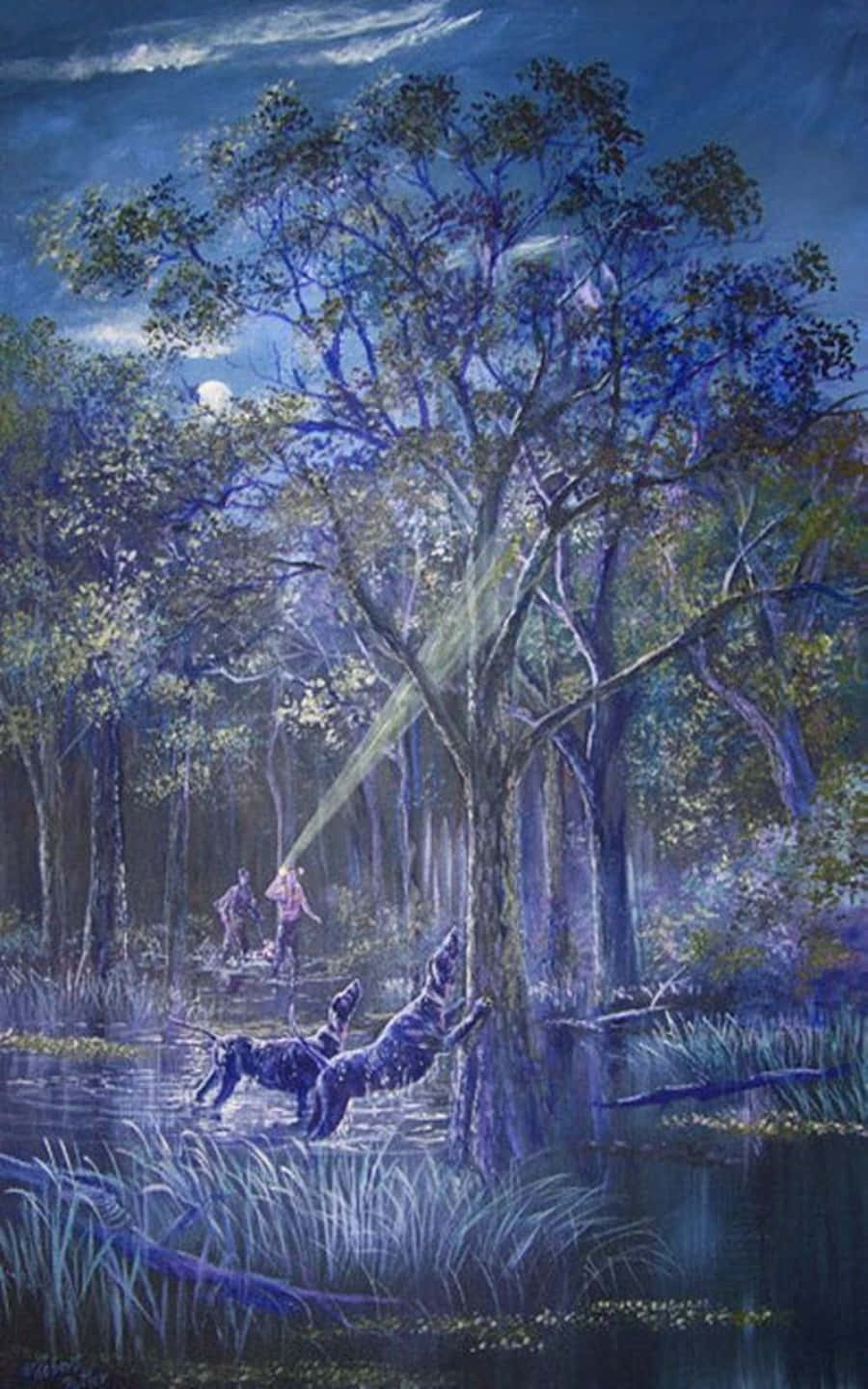 Pintura ng mga Asong Pangaso na Nagbabark sa Puno Wallpaper