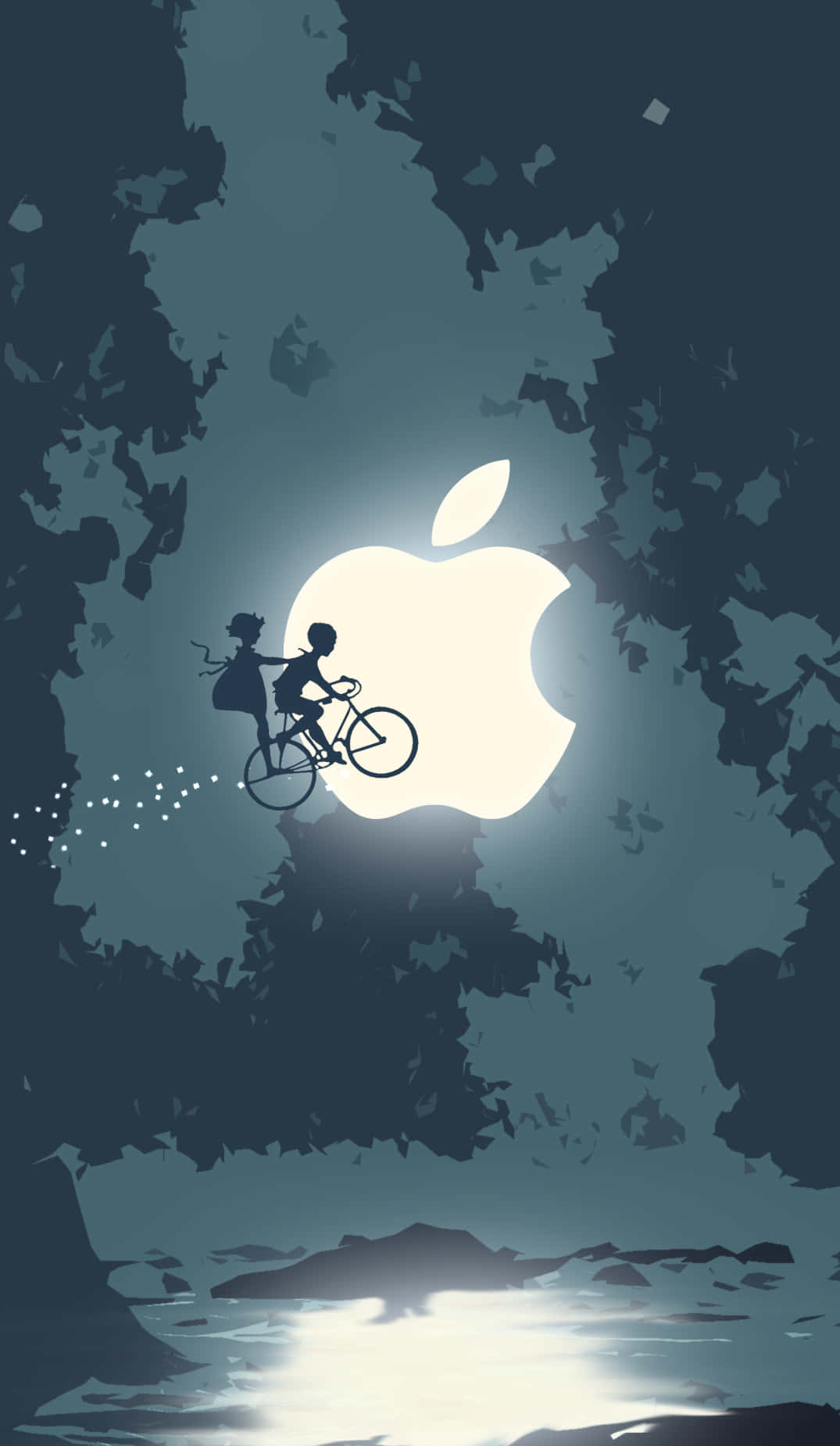 Pixel 3 Apple Logo at Background ng Lumilipad na Bisikleta Wallpaper