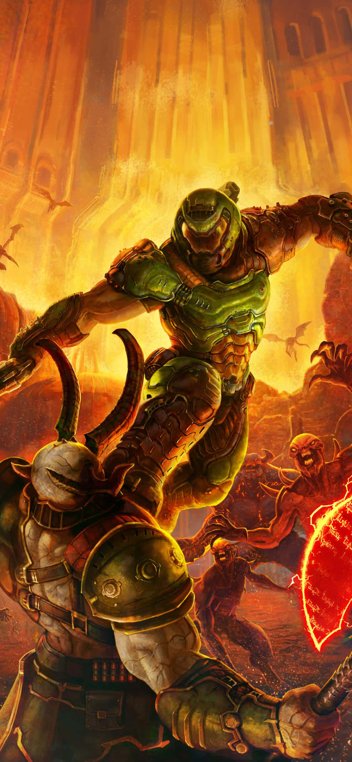 Pixel 3xl Doom Guy Intense Fight Background Wallpaper