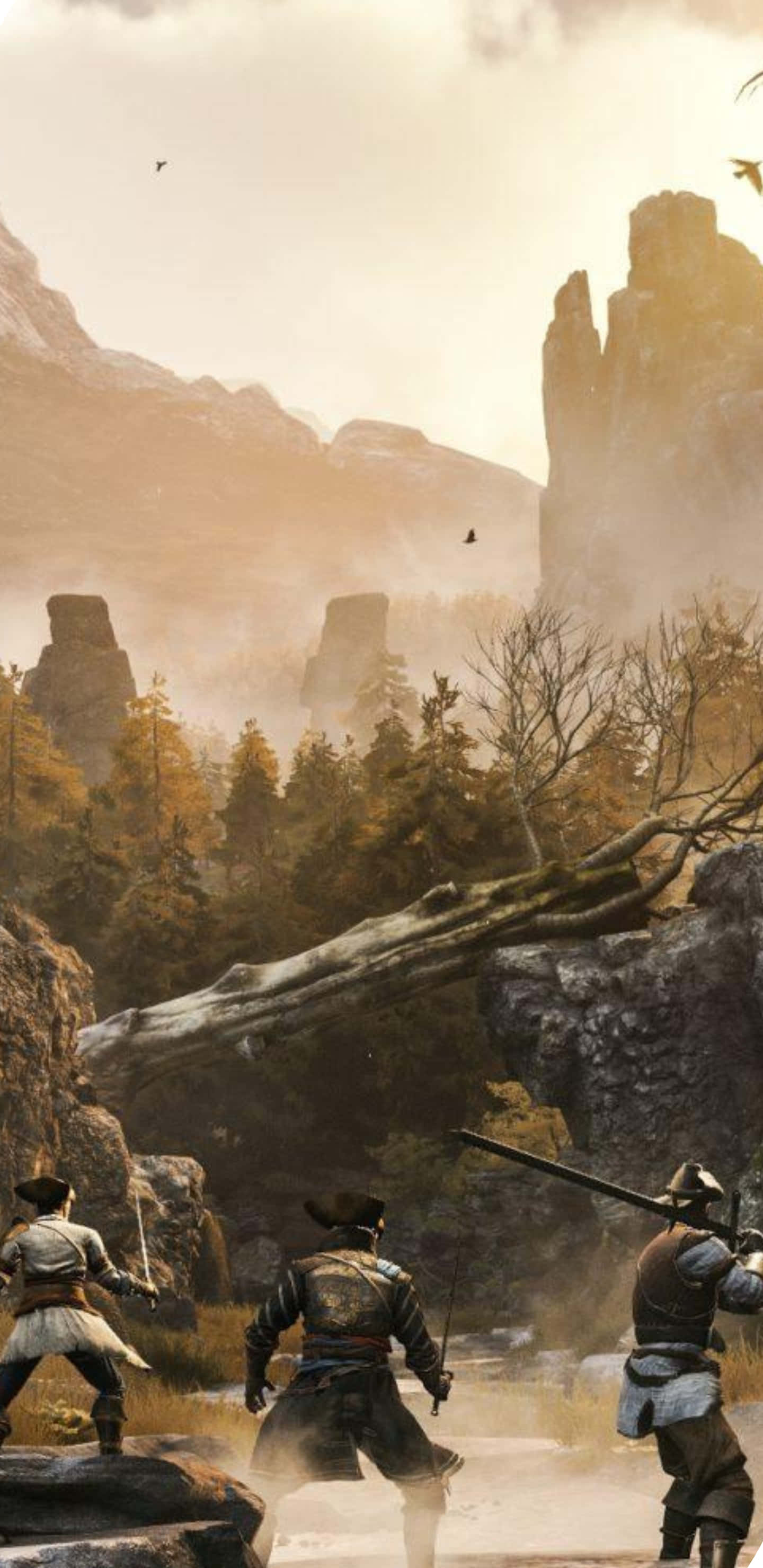 Pixel 3xl Greedfall Party Lumilipad na Halimaw na Background Wallpaper