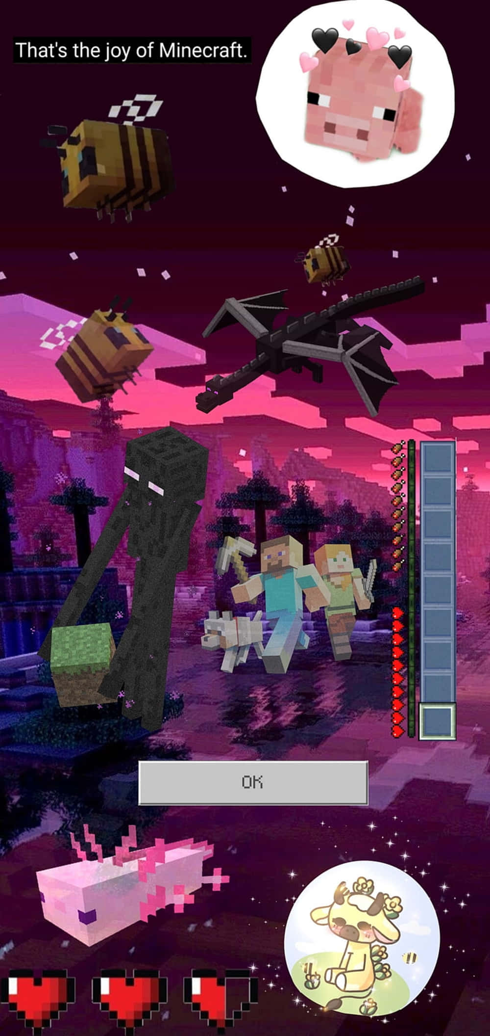 Pixel 3xl Minecraft Background Pink Black Wallpaper