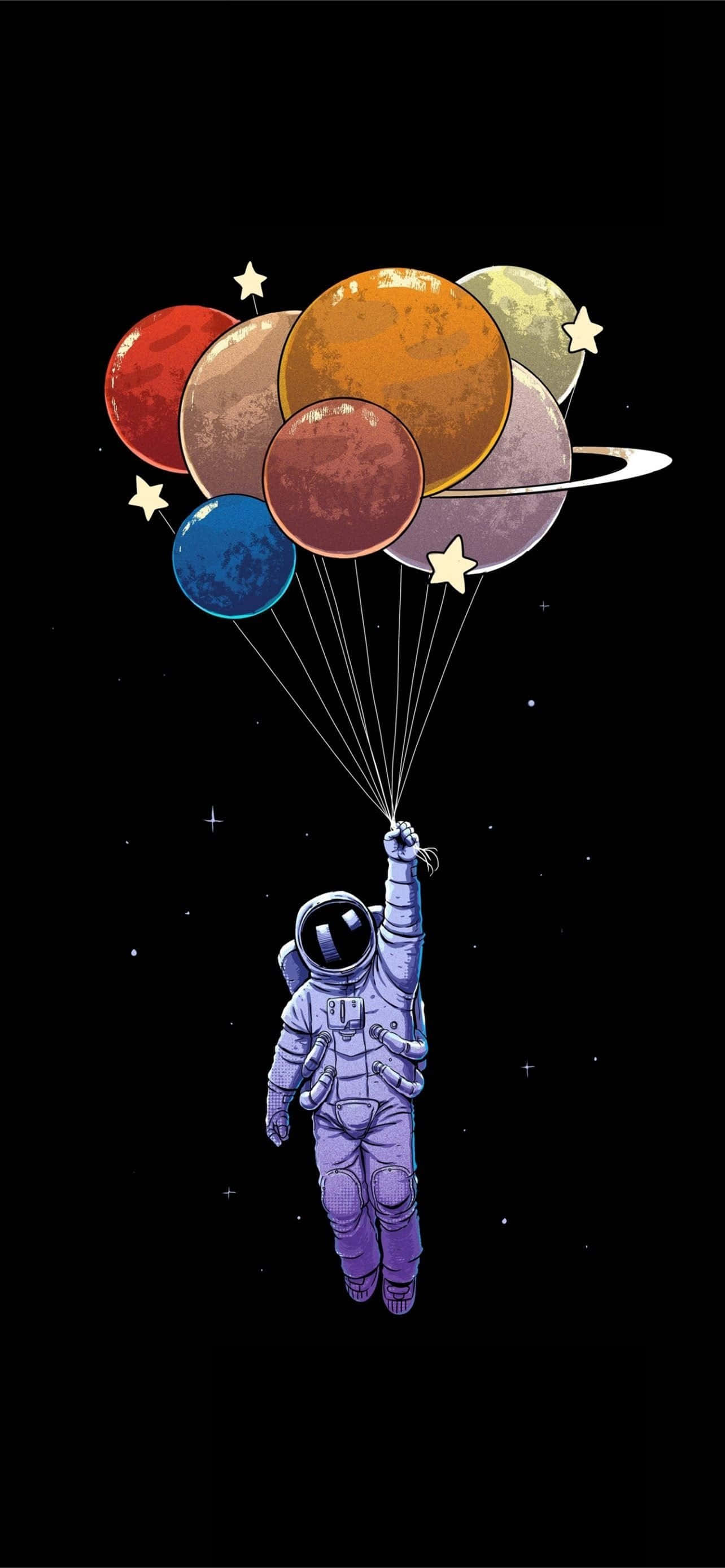 Mga Lobong Planeta na may Astronaut na iPhone Wallpaper
