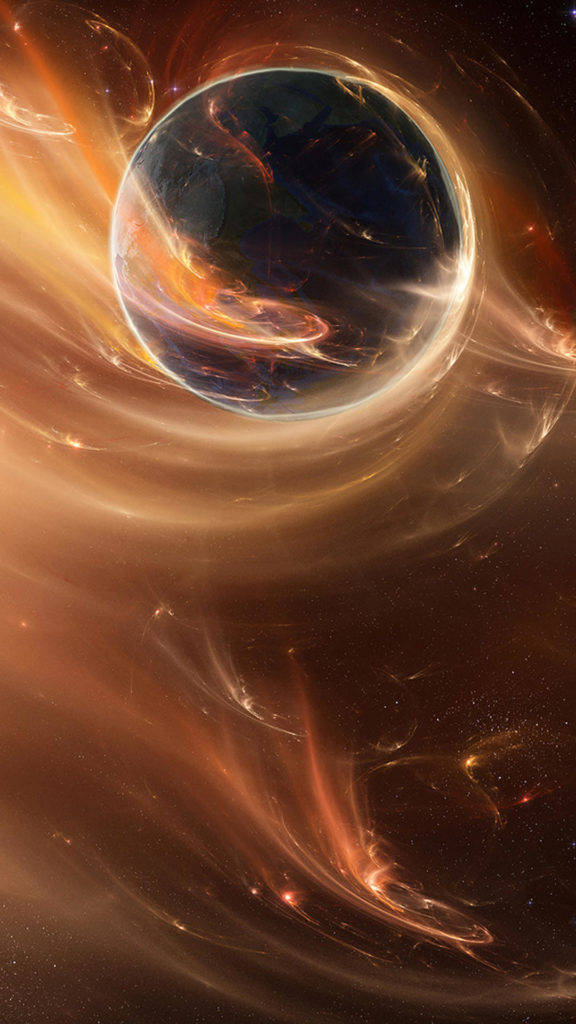 Planetang May Ginintuang Liwanag sa Kalawakan para sa iPhone Wallpaper
