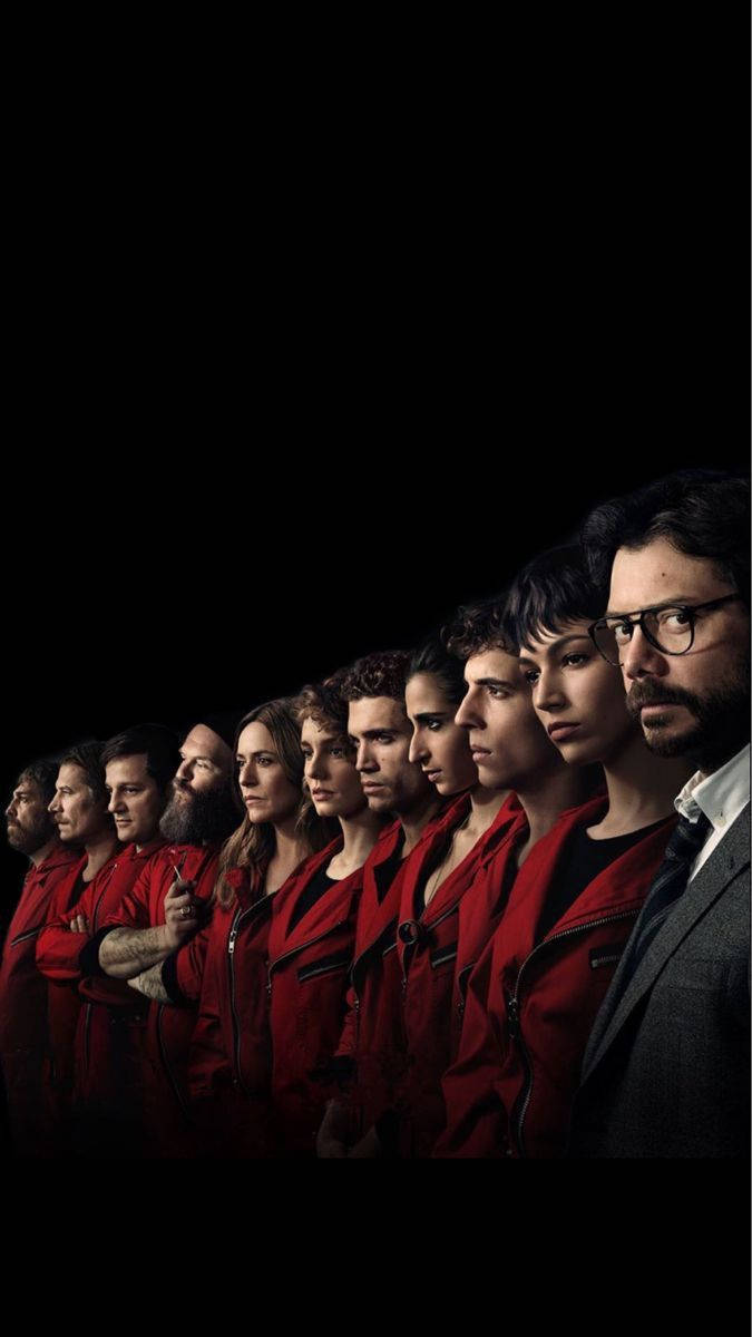 Portrait ng Money Heist Cast na Naka-linya Wallpaper