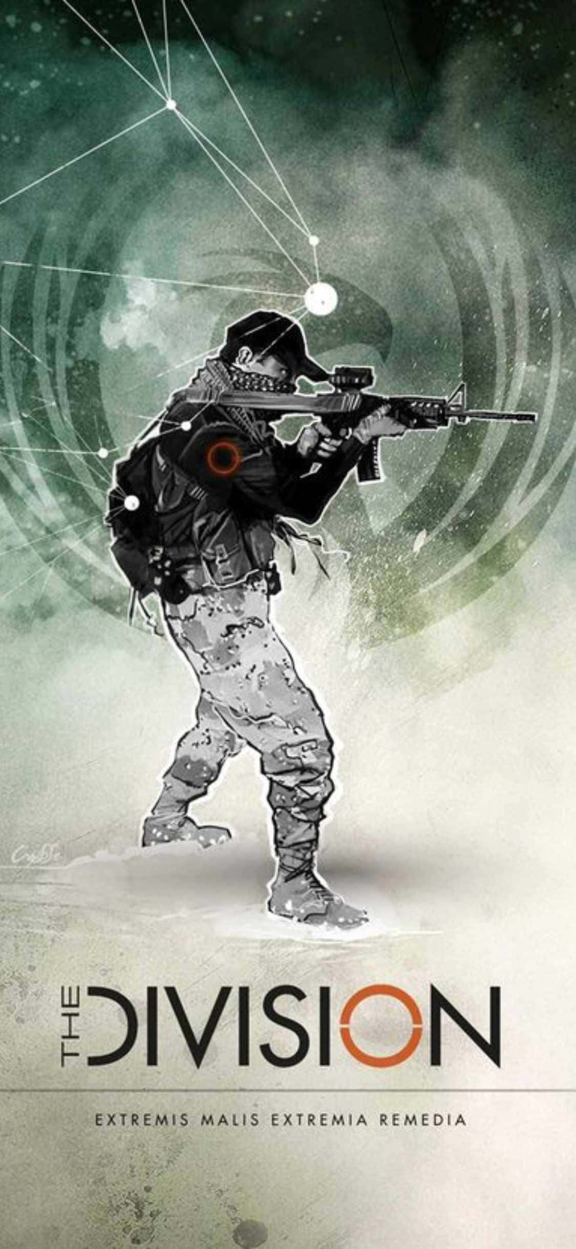 Poster ng Laro na The Division para sa iPhone Xs na may Lalaking Nagmamaty Wallpaper