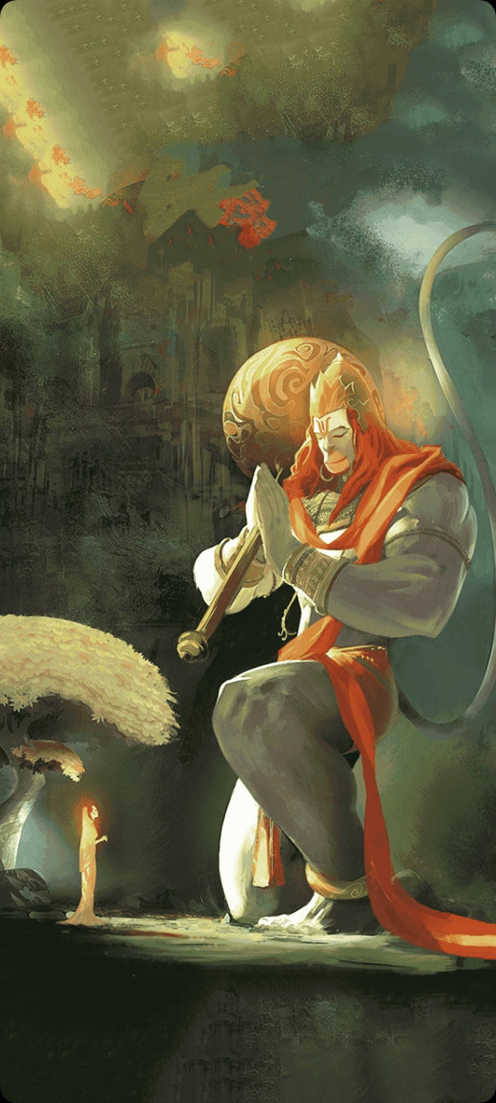 Nagdarasal na Hindu God Hanuman Phone Wallpaper