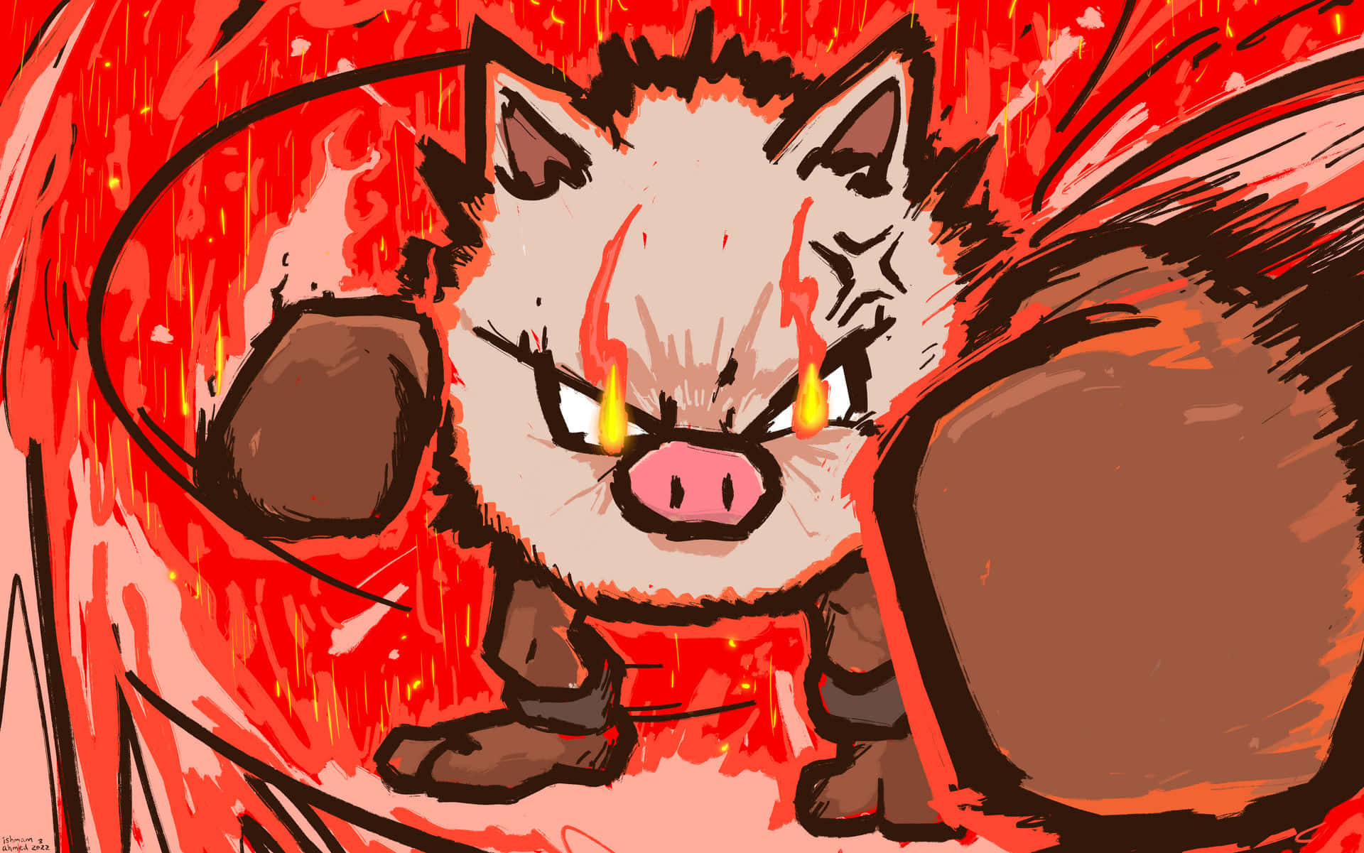Primeape Pokemon Na May Nag-aapoy na mga Mata Wallpaper