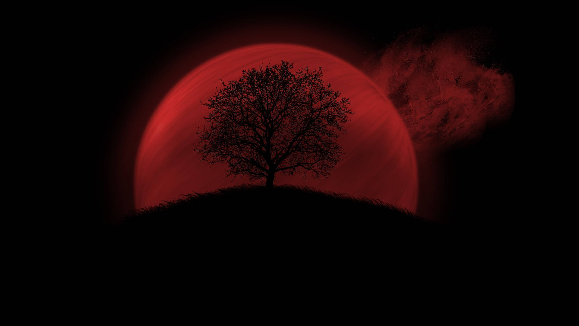 Pulang Buwan sa Kalangitan ng Gabi Wallpaper
