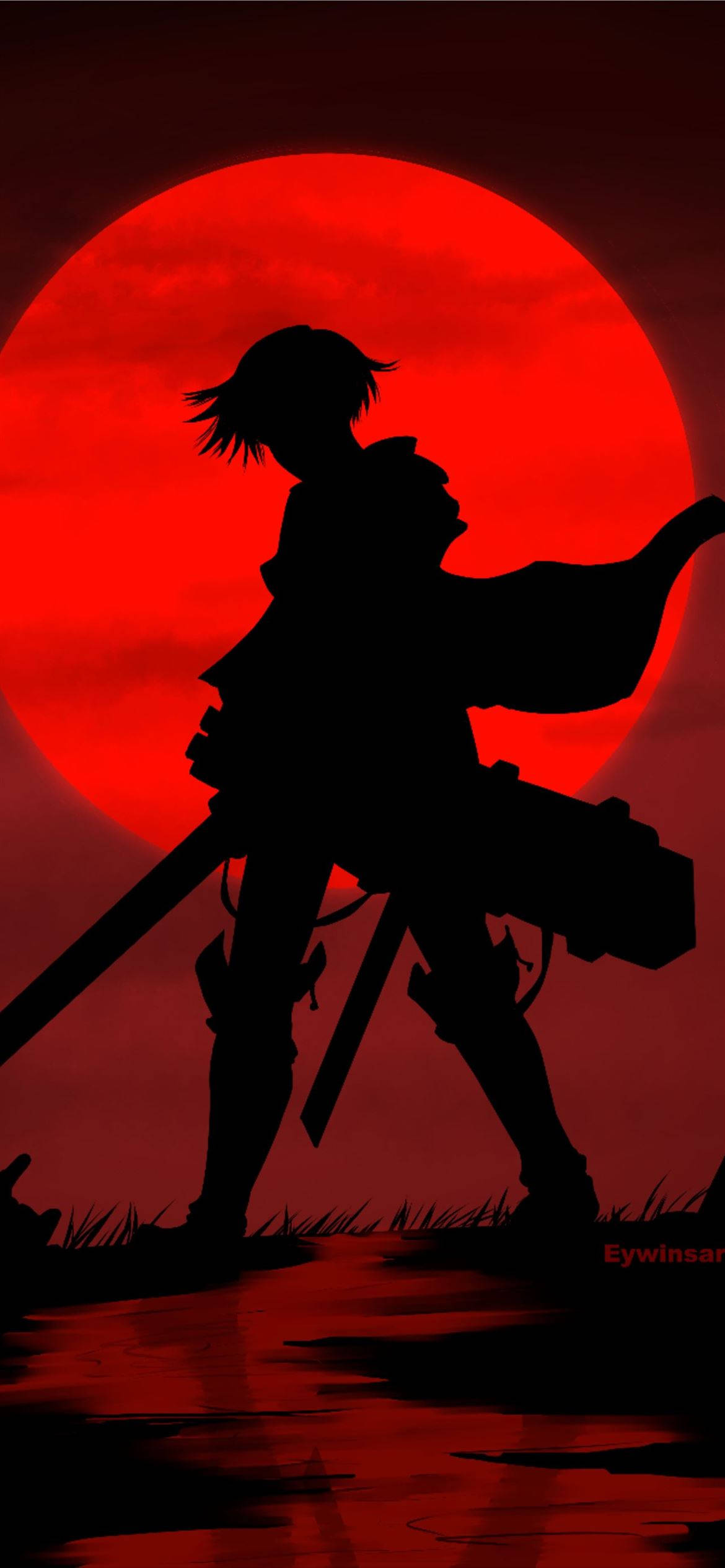 Pulang Buwan Silhouette ni Levi Attack on Titan iPhone Wallpaper