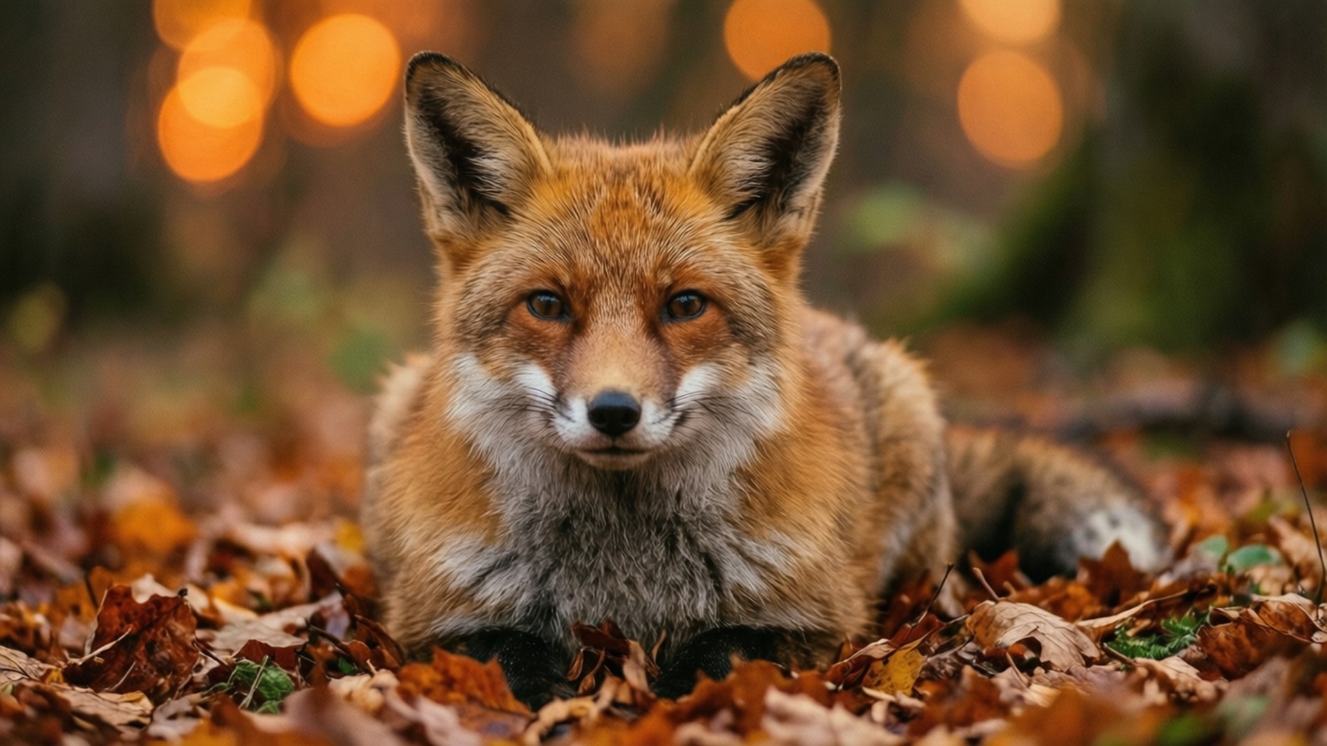 Pulang Fox sa mga Dahon Wallpaper