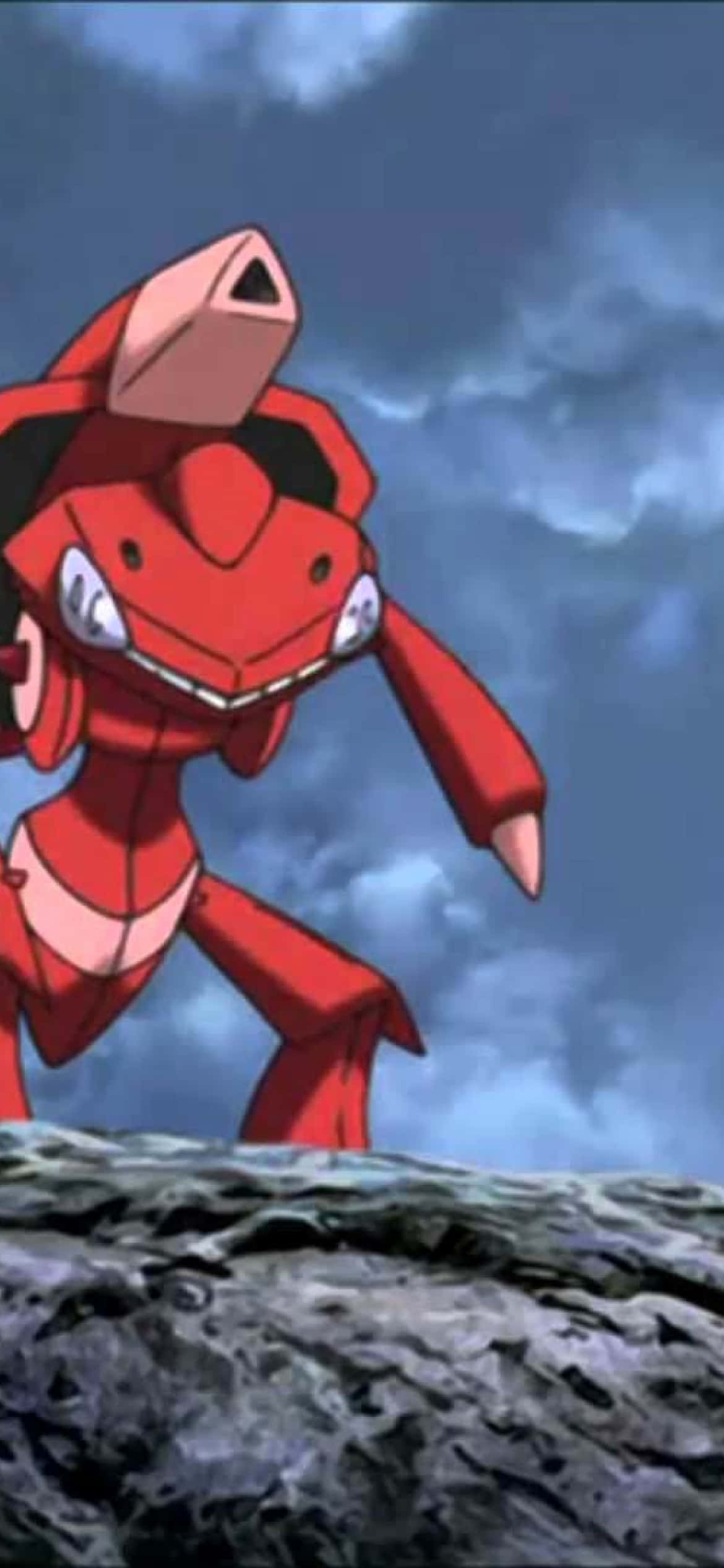 Pulang Genesect Pokémon na Nakatayo sa Bato Wallpaper