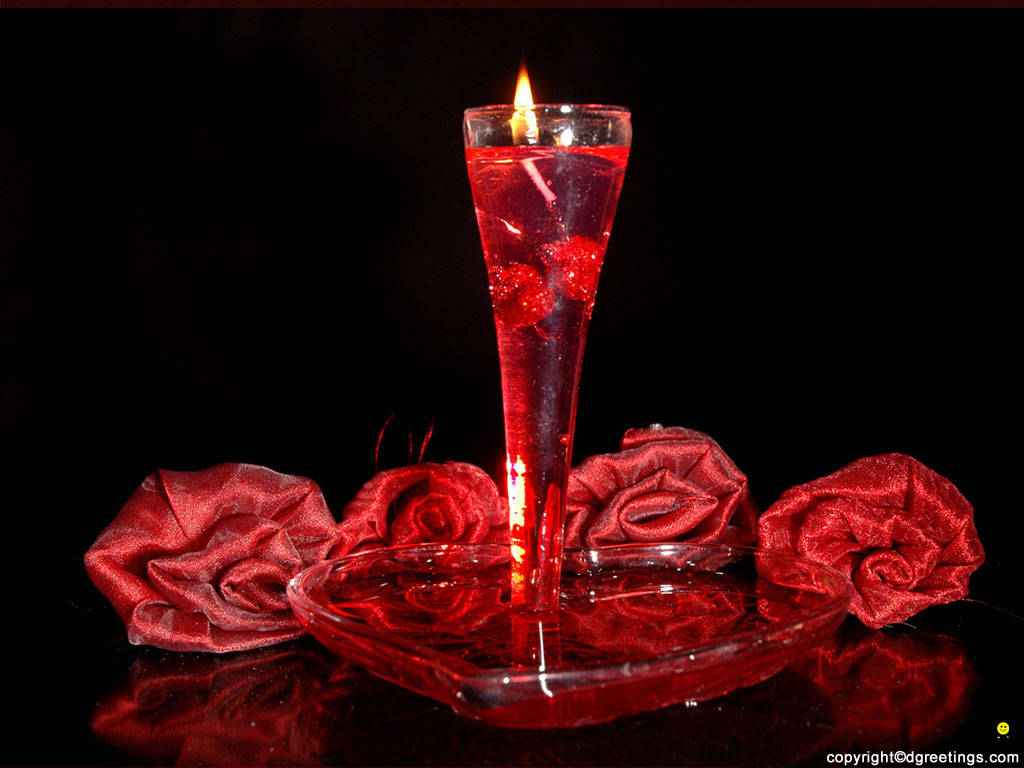 Pulang mga Rosas at Kandila para sa Araw ng mga Puso Wallpaper