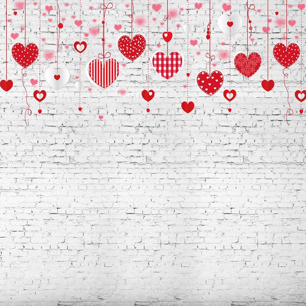 Pulang Puso ng Araw ng mga Puso na Nakatanghal sa Paderang Ladrilyo Wallpaper