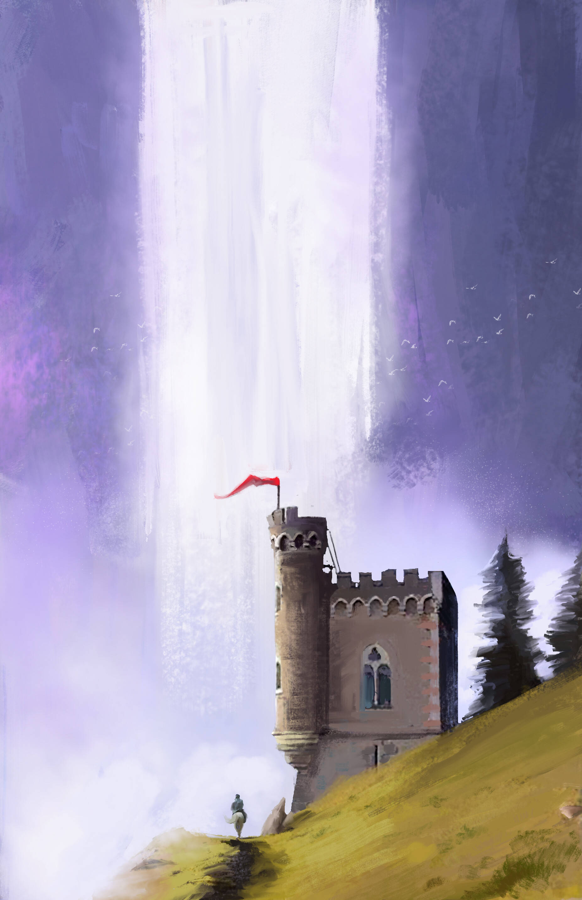 Pumasok sa isang mundo ng mahika, tuklasin ang nakakaakit na Castle Wanderer Wallpaper