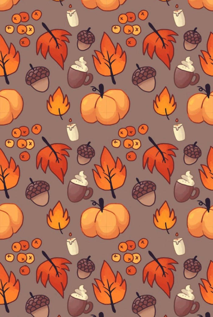 Pumpkins, Acorns, At Maple Leaves Fall Halloween Wallpaper