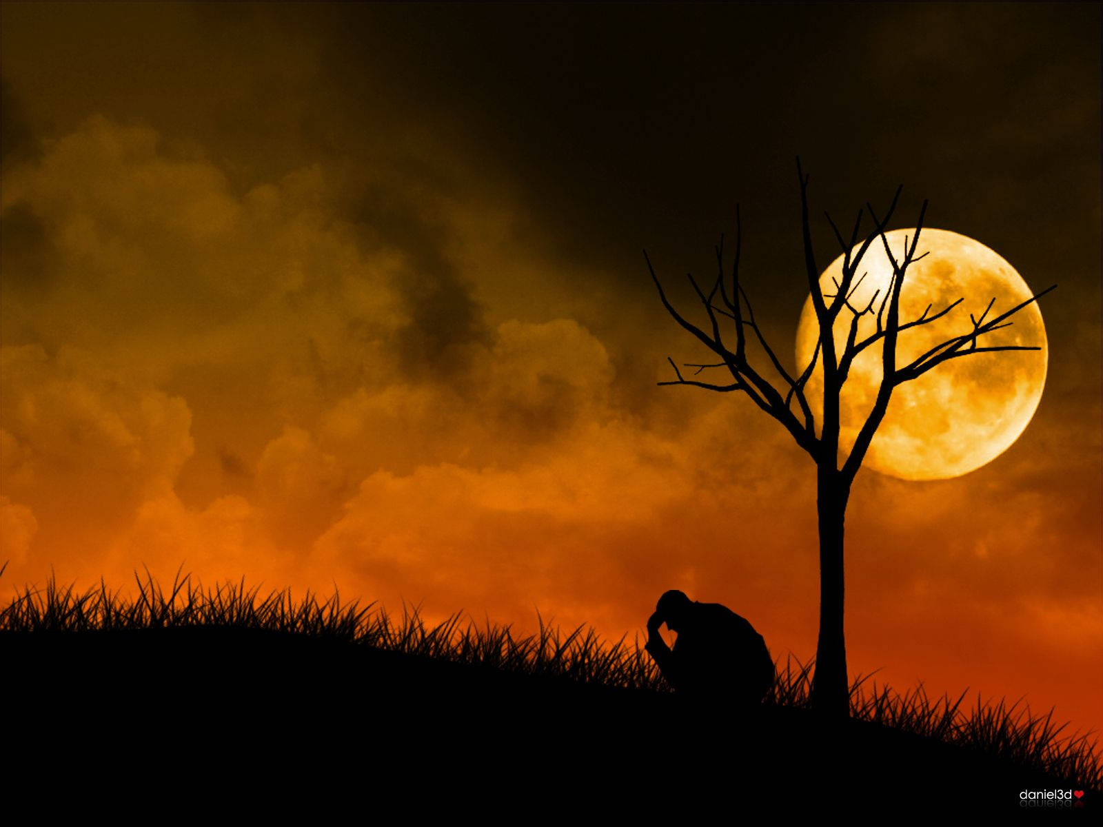 Puno ng Buwan sa Malungkot na Tanawin Wallpaper