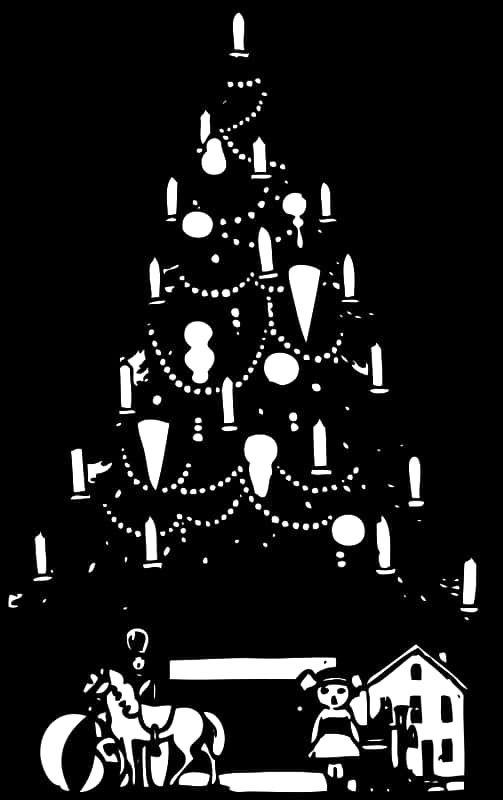 Puno ng Pasko at Mga Laruan na Silweta Wallpaper