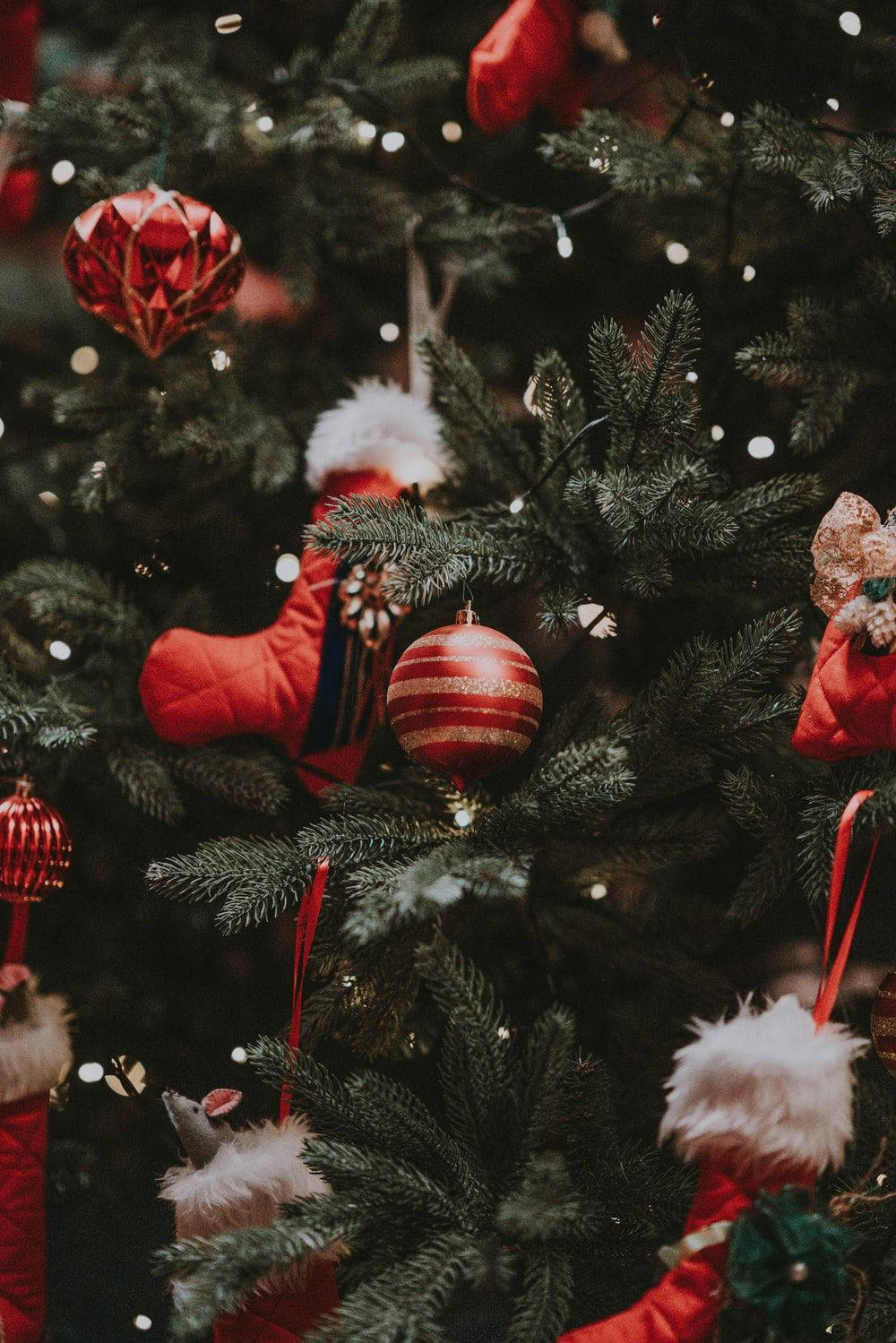 Puno ng Pasko na Cute Aesthetic na May Pulang Motif Wallpaper