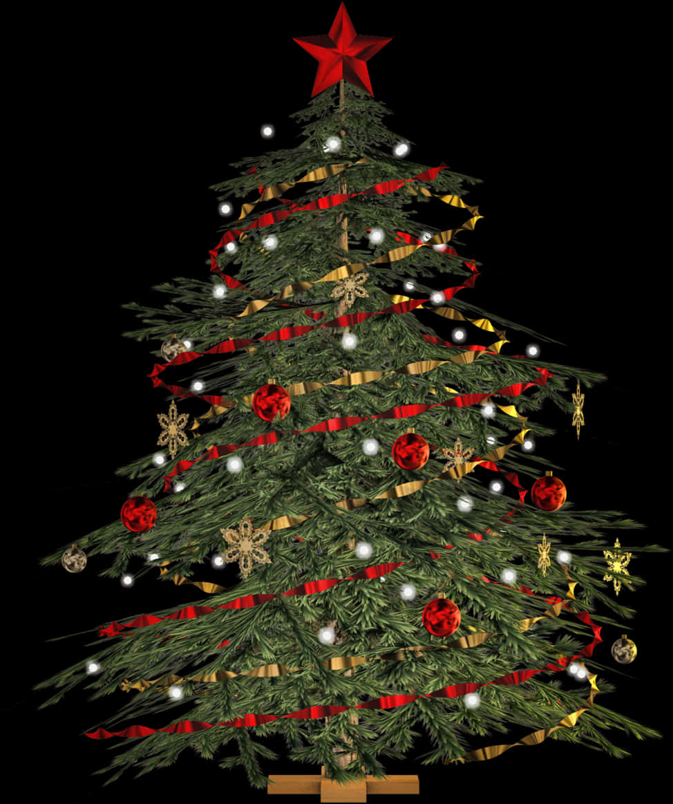 Punong Pasko na may Dekorasyon at Bituin sa Itaas Wallpaper