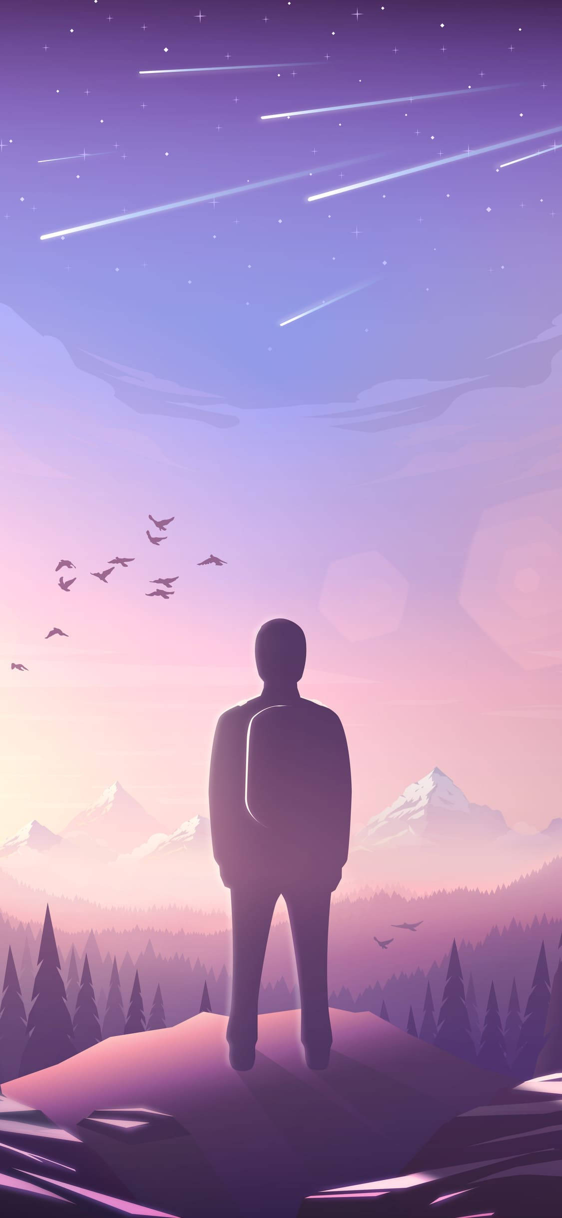 Purpura na Aesthetic Phone Lalaki sa Isang Bundok Wallpaper