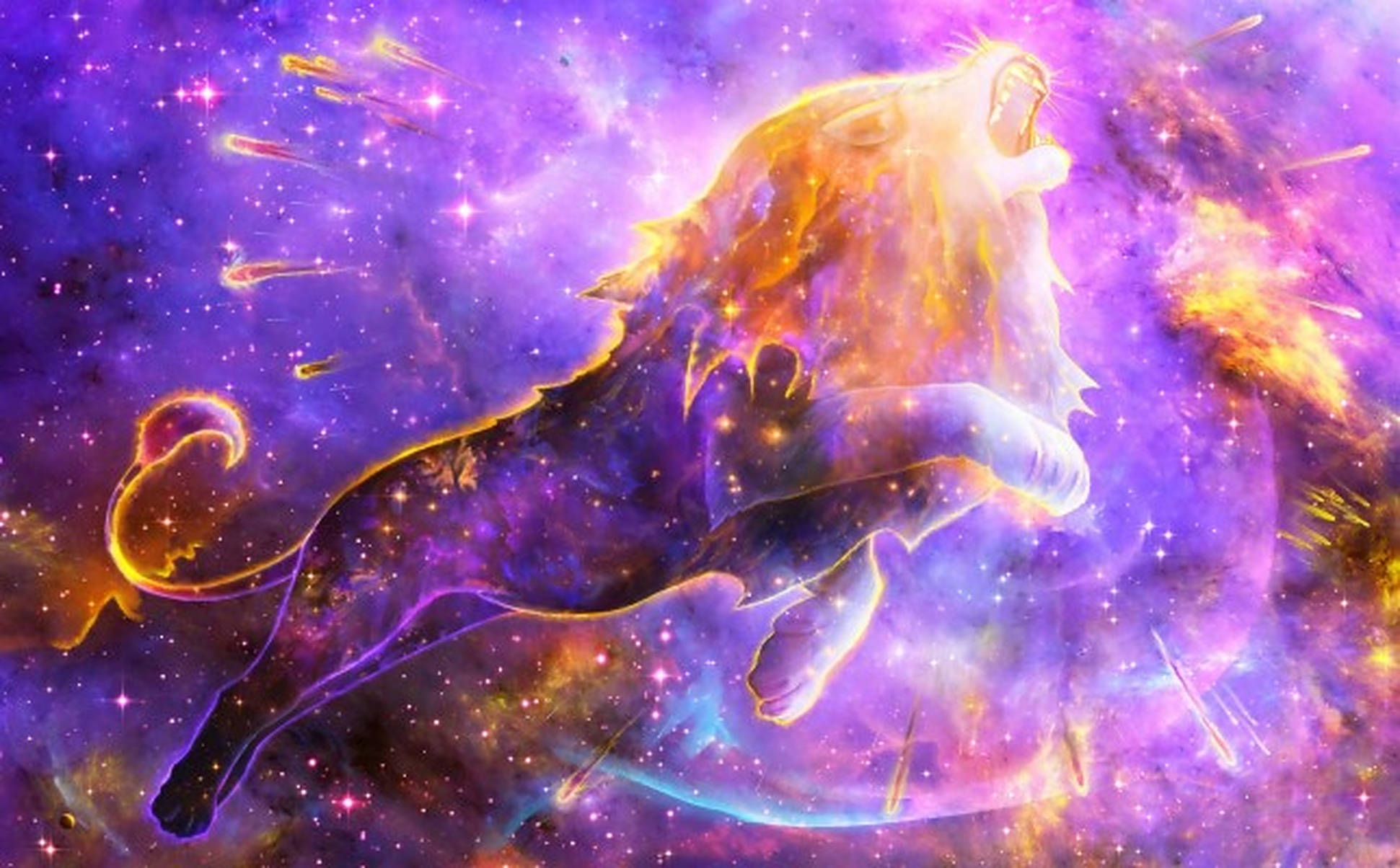 Purple at Gold Galaxy Lion Wallpaper