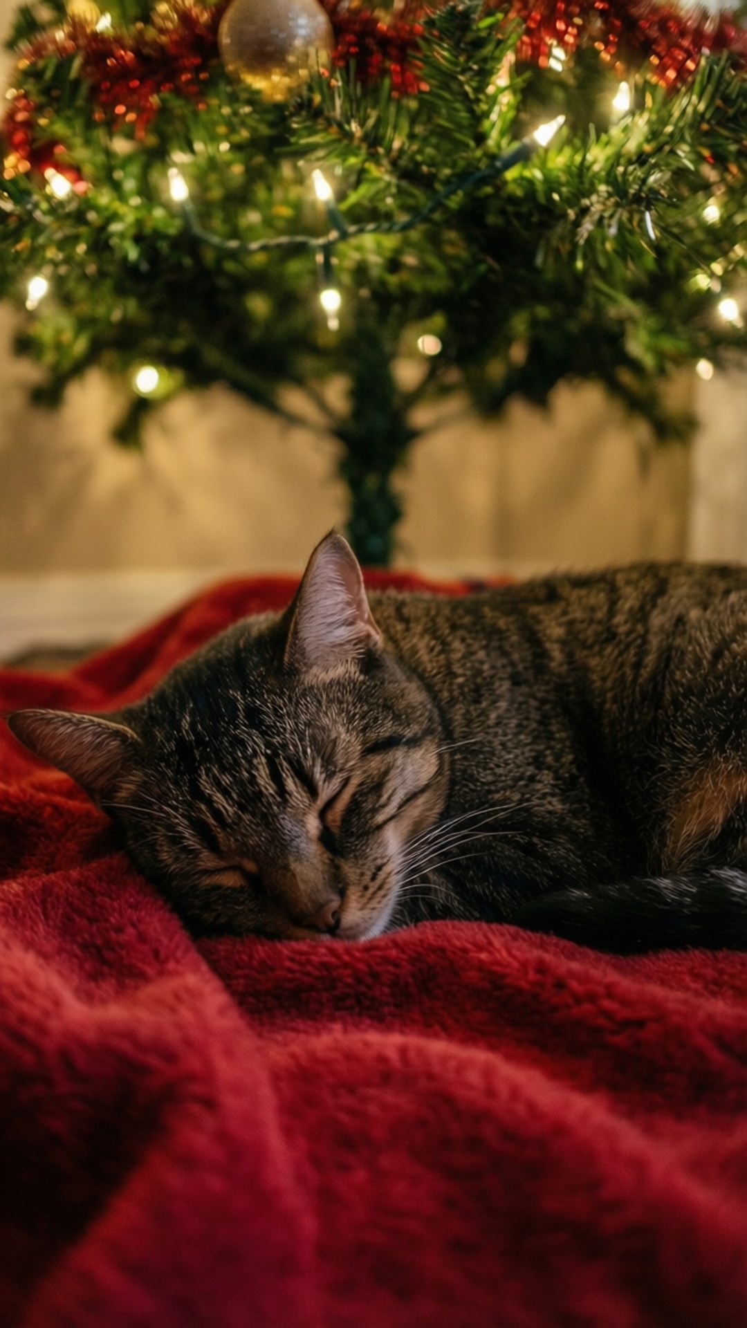 Pusa na Natutulog sa Ilalim ng Puno Wallpaper
