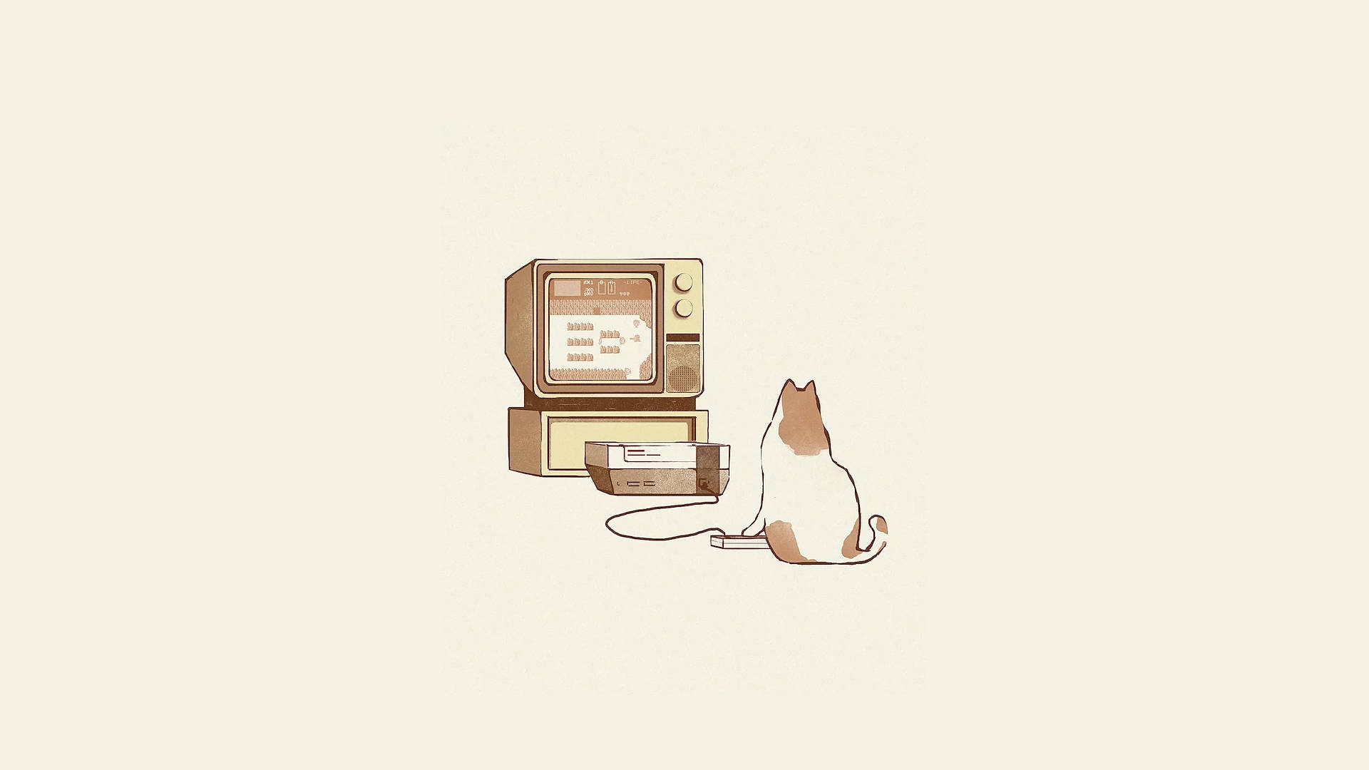 Pusa Naglalaro ng Video Game Minimalist Aesthetic Laptop Wallpaper