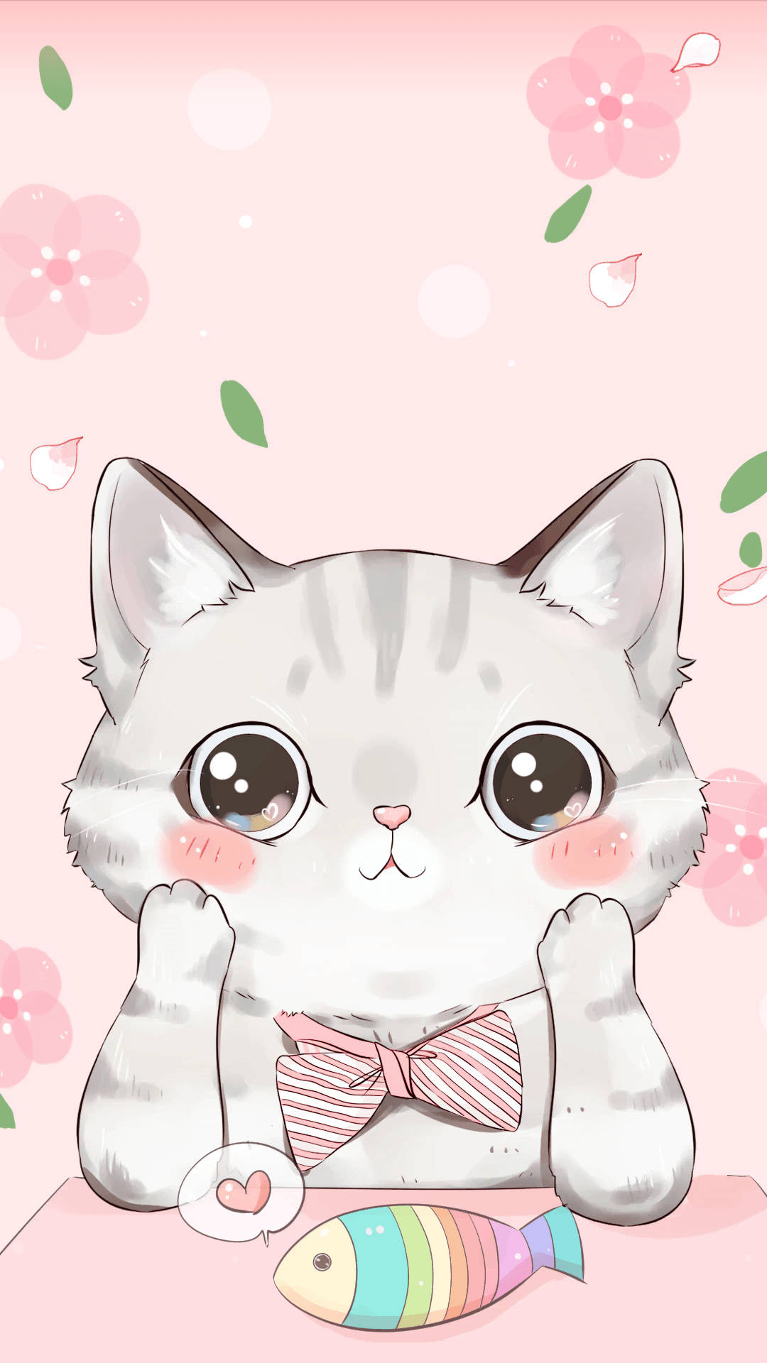 Pusang Cartoon at Isdang Bahaghari Wallpaper