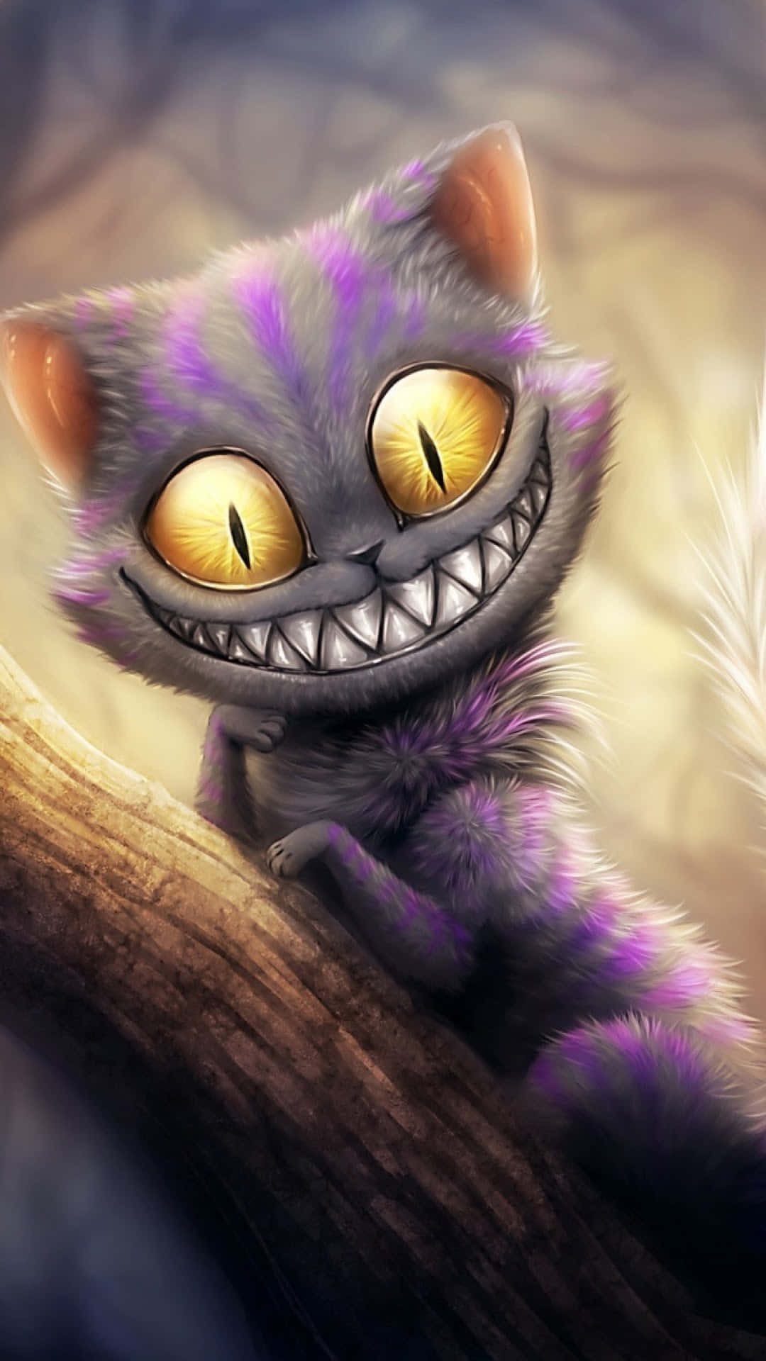 Pusang Cheshire na Nakangiti sa Wonderland Wallpaper