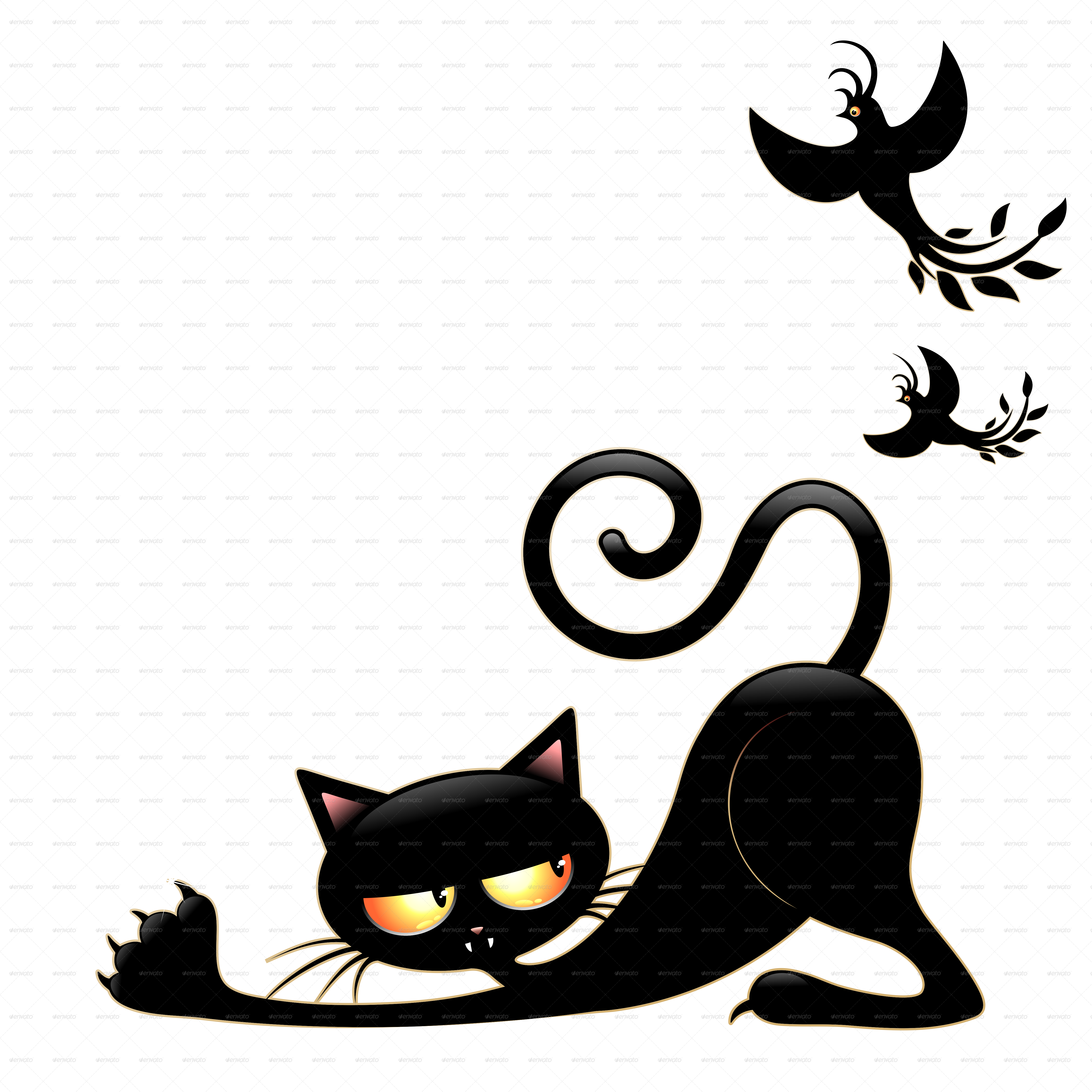 Pusang Itim na Palihim at mga Ibon Wallpaper