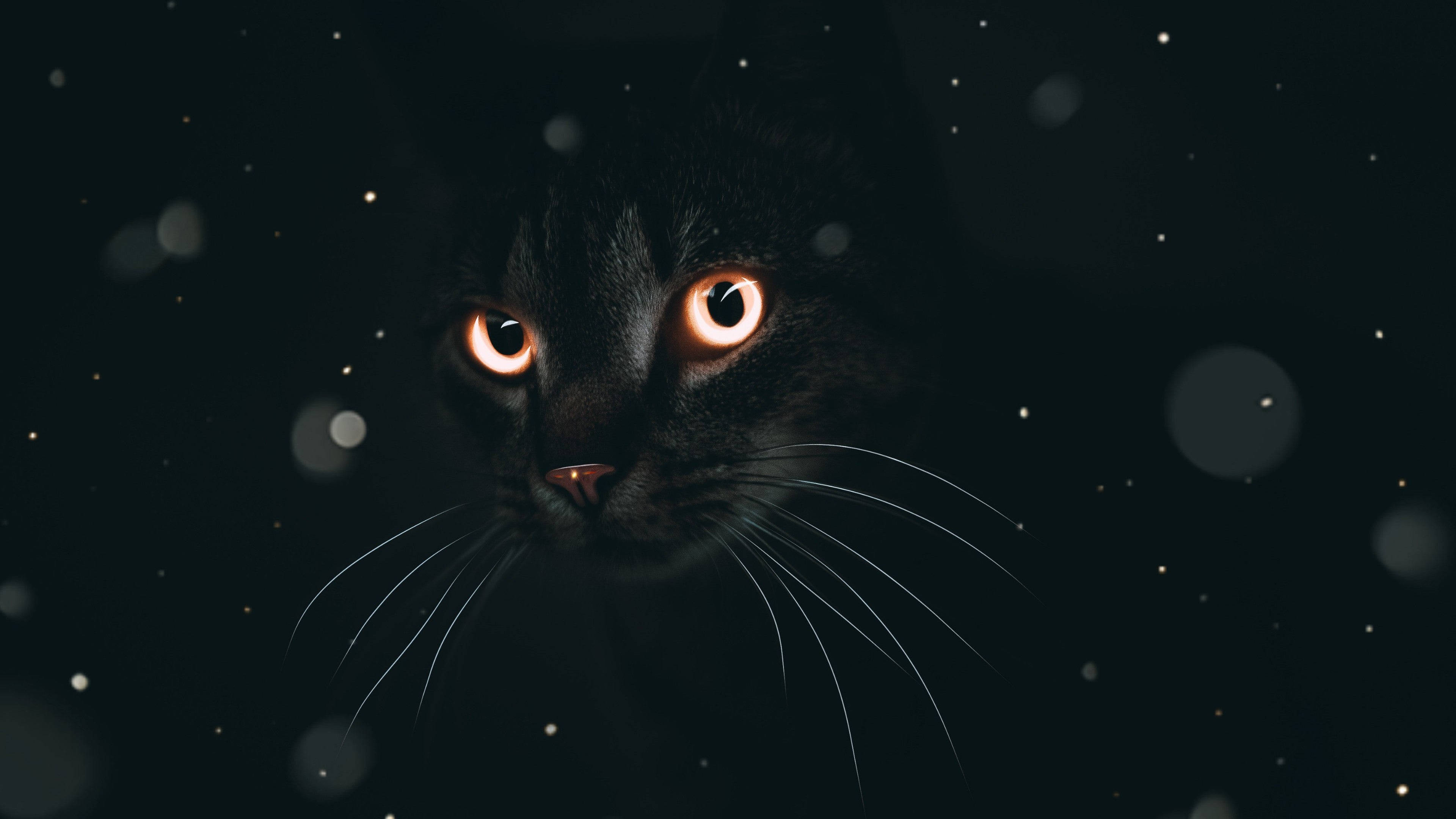 Pusang Itim sa Dark Mode Wallpaper