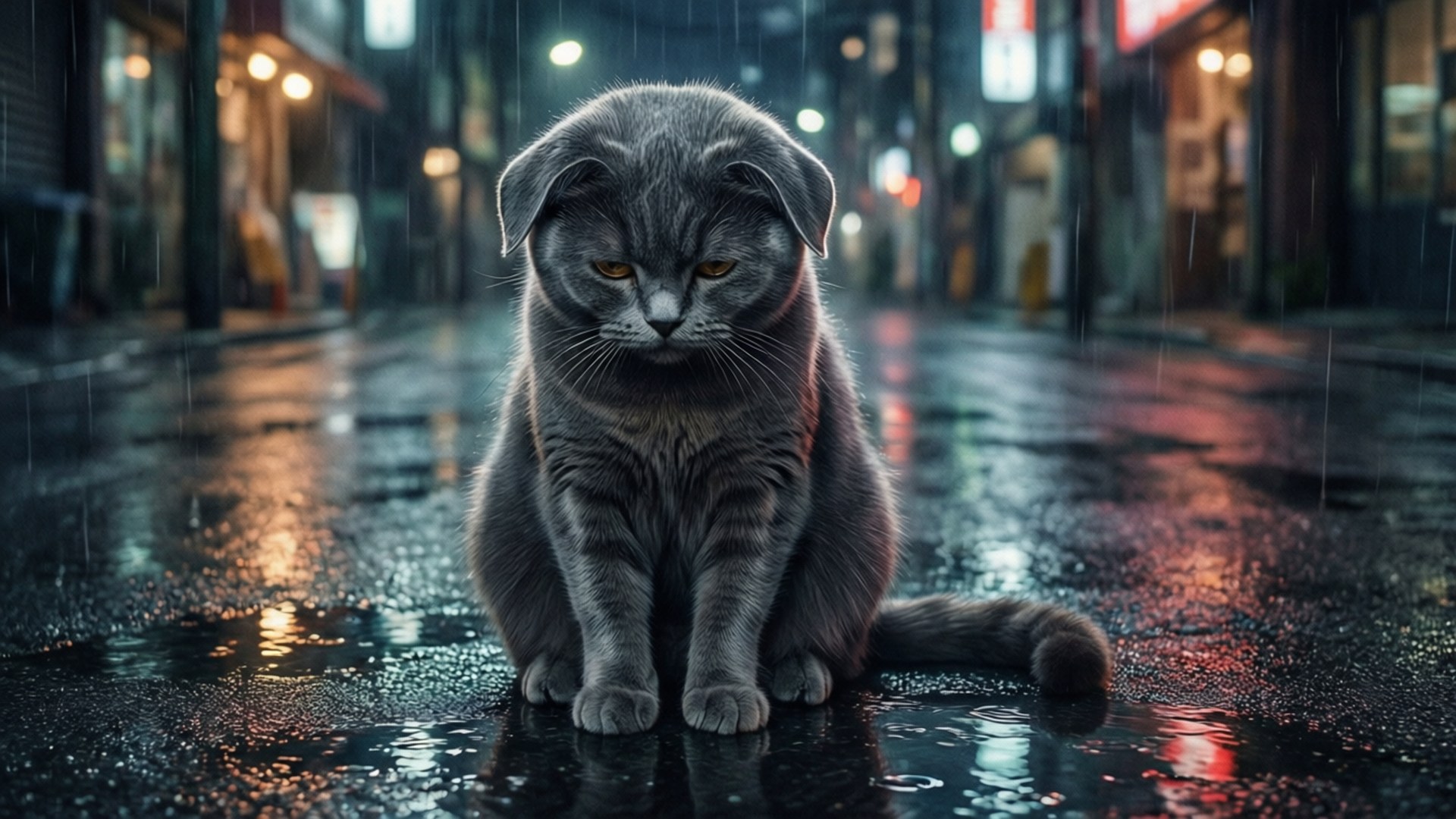 Pusang Kalye sa Ulan Wallpaper