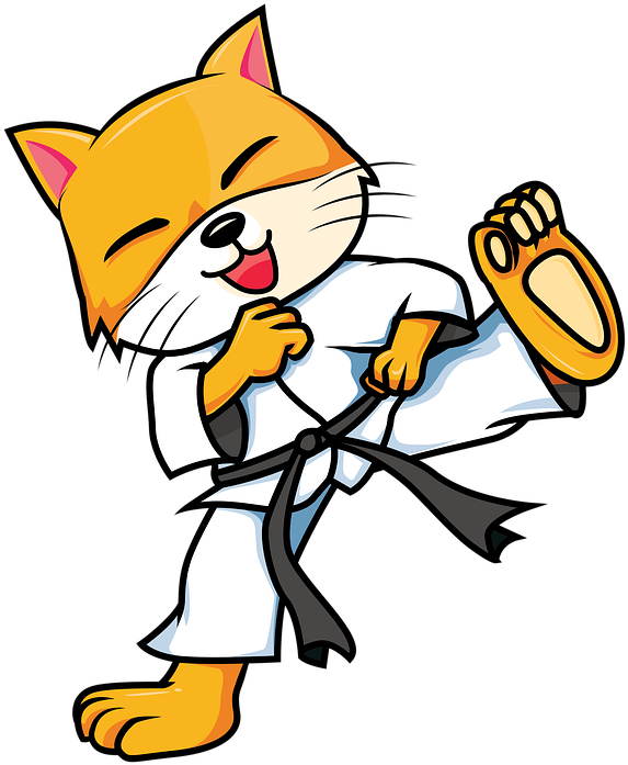 Pusang Karikatura na Tumatawa sa Karate.PNG Wallpaper