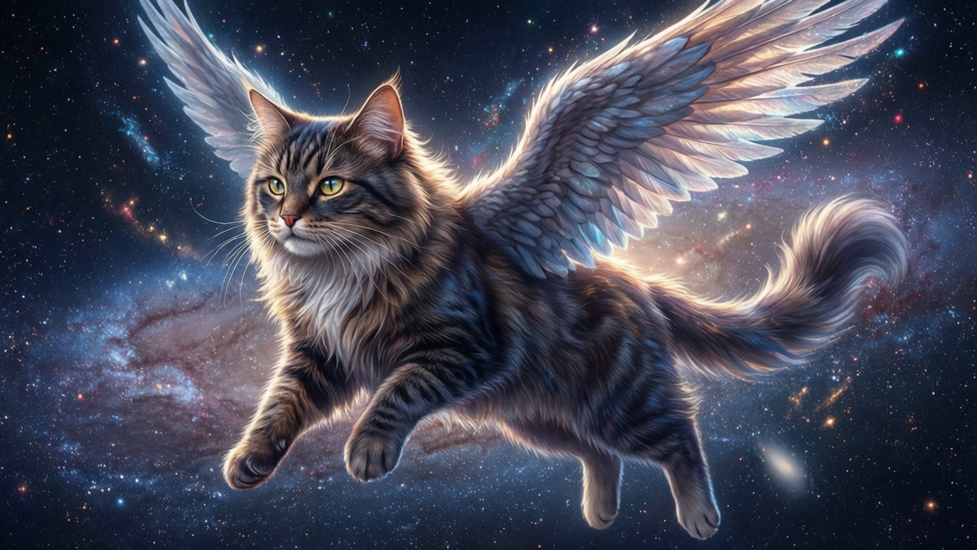 Pusang May Pakpak sa Kalawakan Wallpaper