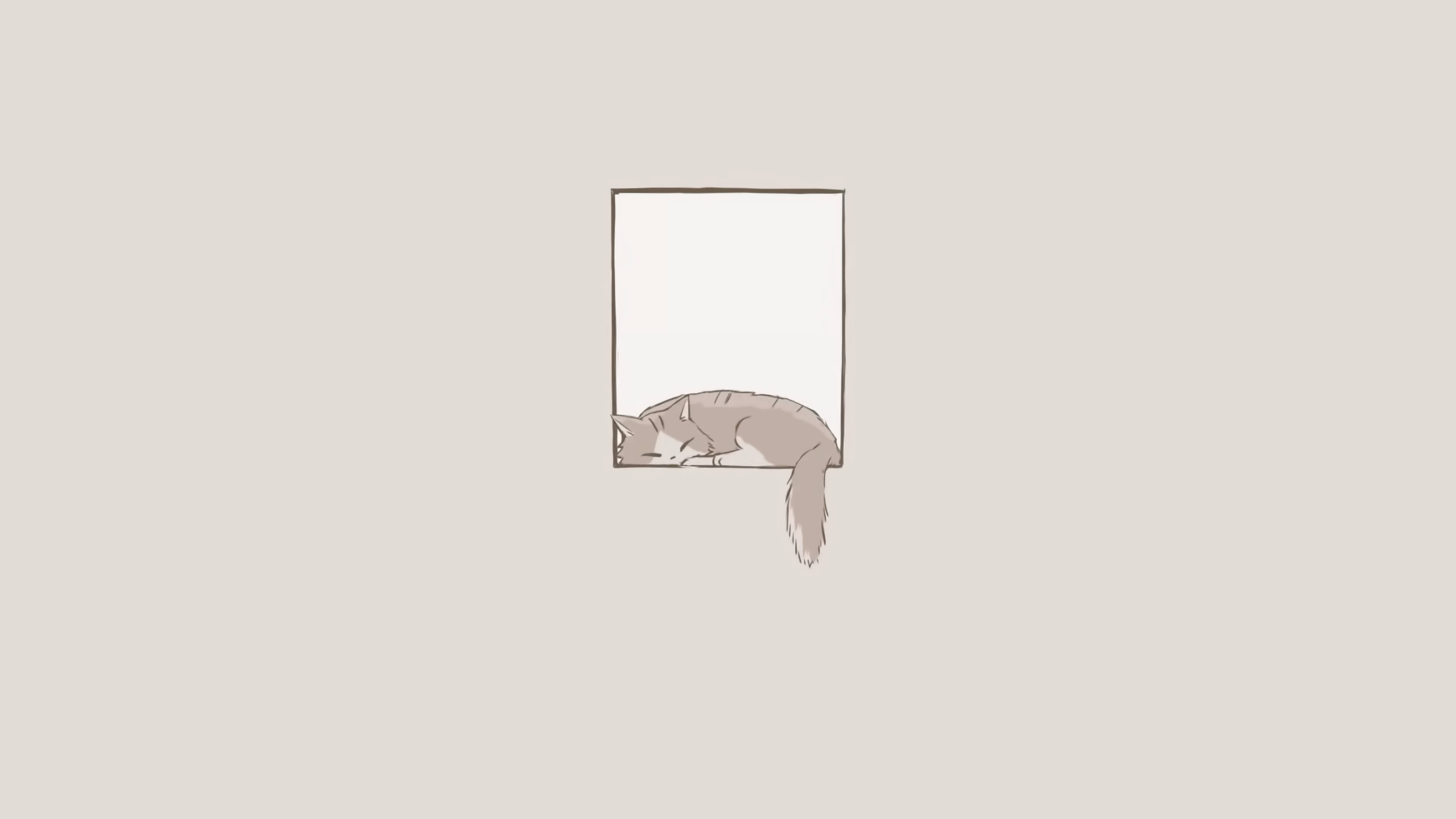Pusang Natutulog Minimalist Aesthetic Laptop Wallpaper