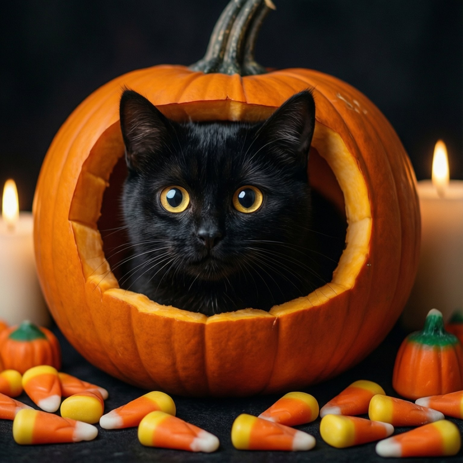 Pusang Sumisilip mula sa Kalabasa Wallpaper