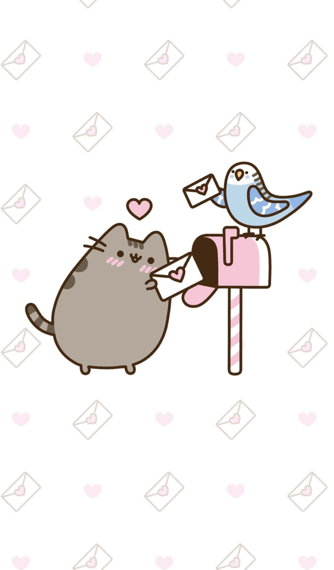 pusheen cat at ibon sa isang mailbox Wallpaper