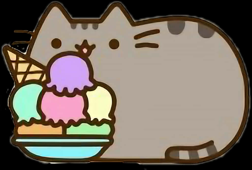 Pusheen na may Ice Cream Wallpaper