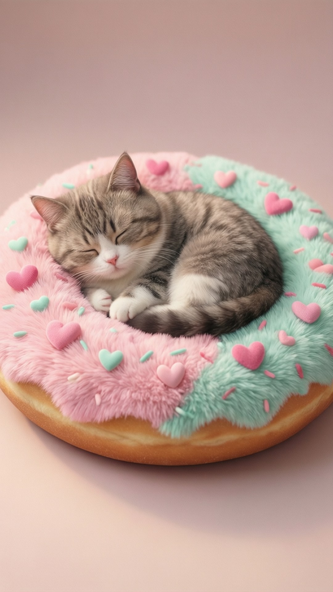 Pusheen Natutulog sa Donut na Kama Wallpaper