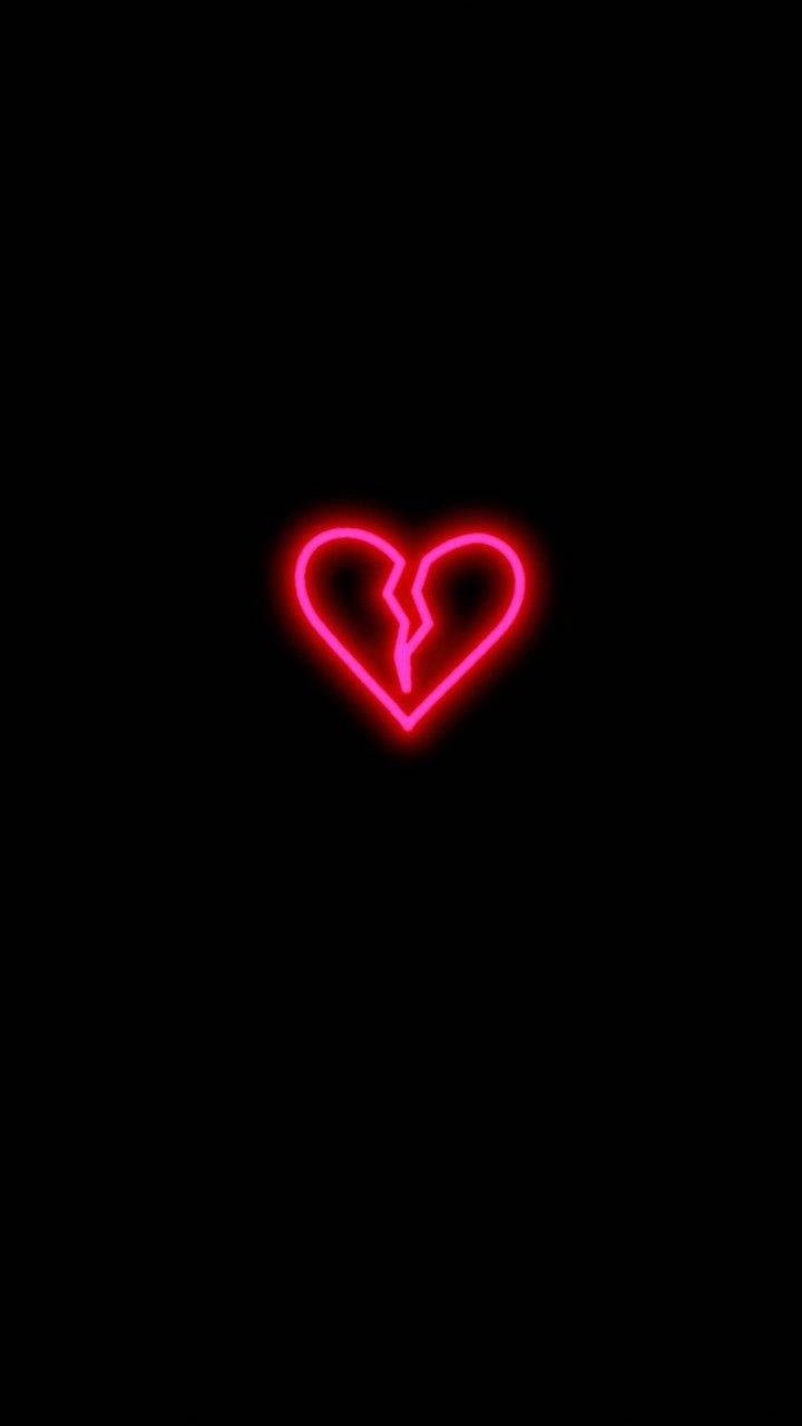Pusong Basag na Neon Pink para sa iPhone Wallpaper