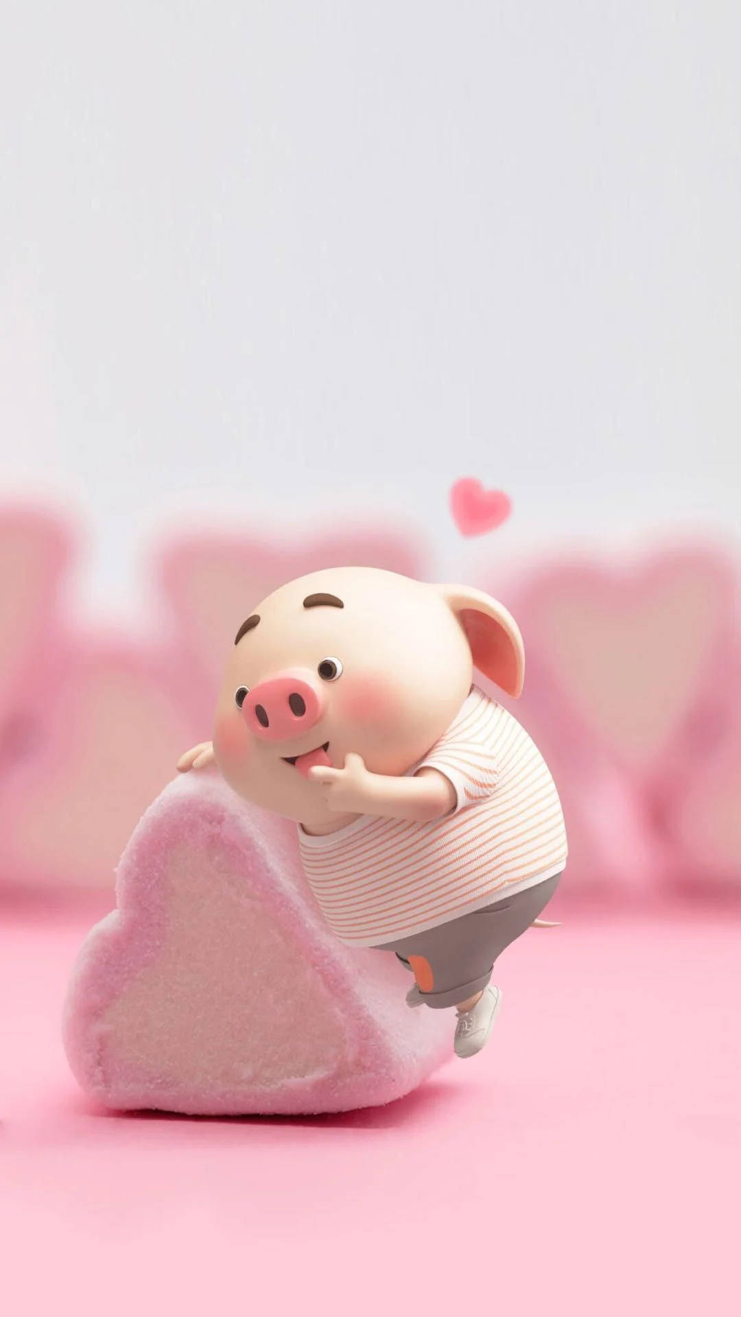 Pusong Marshmallow ng Cute na Baboy Wallpaper