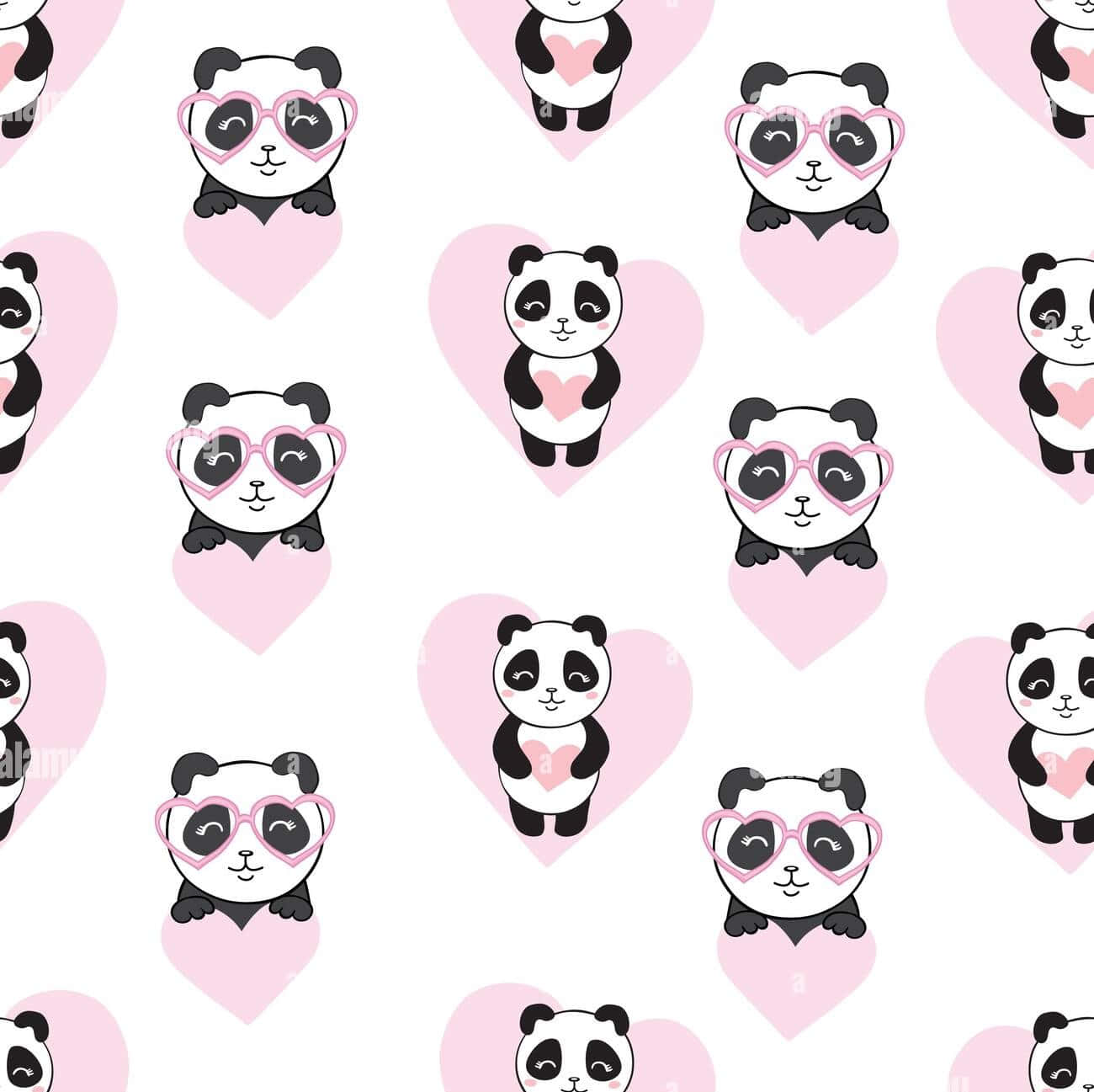 Pusong Puso na Panda na Girly at Cute Wallpaper