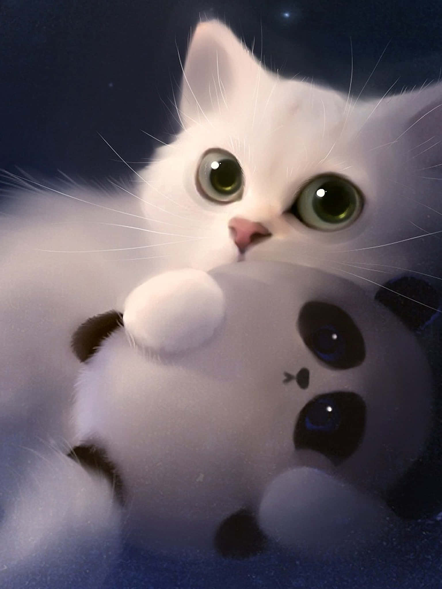 Puting 3D na Pusa na Nakatatlo Wallpaper