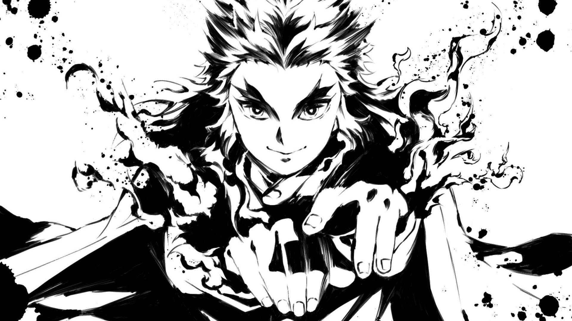Puting Anime Kyōjurō Rengoku Demon Slayer Wallpaper