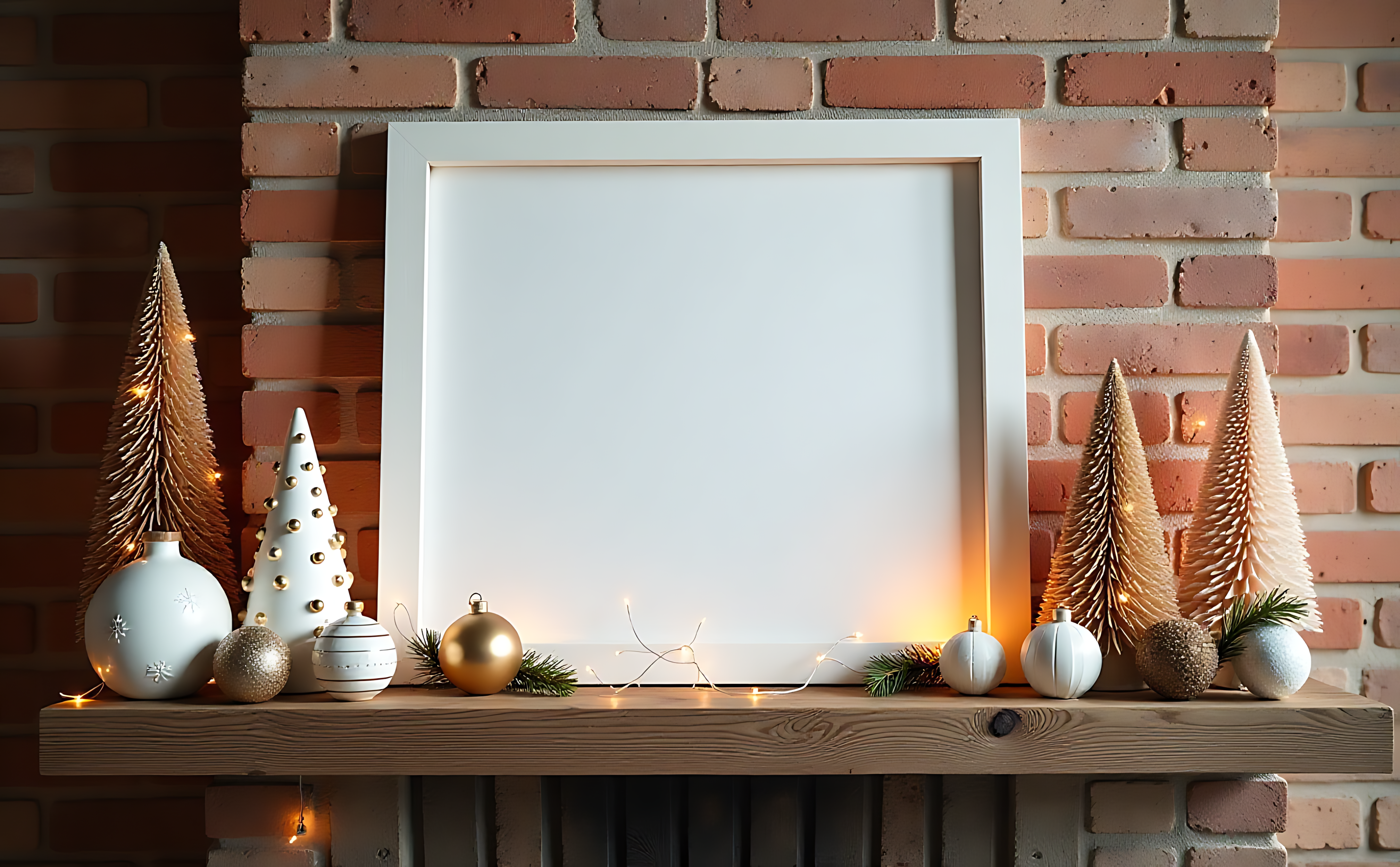 Puting frame na may dekorasyong kono ng Pasko Wallpaper