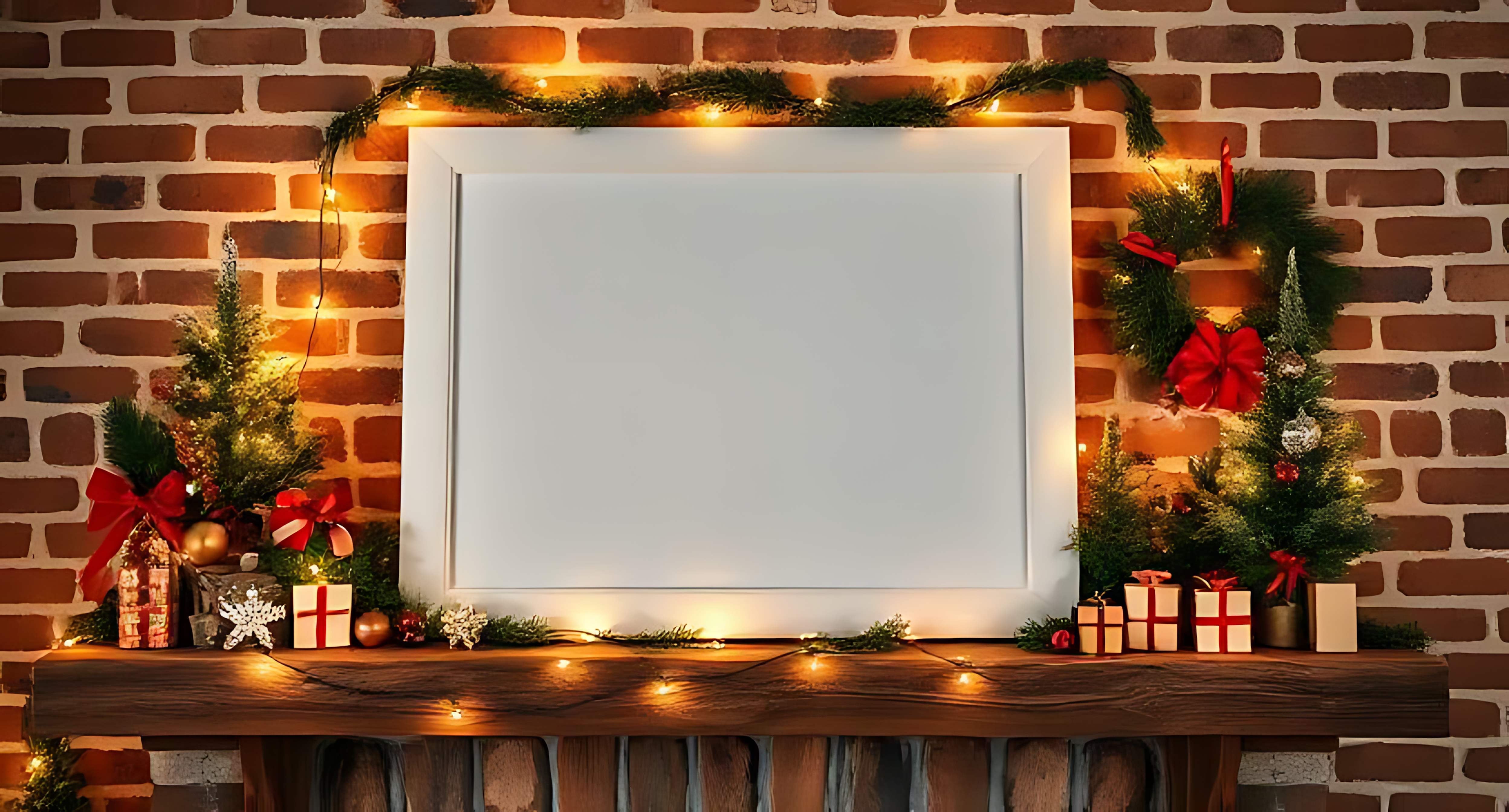 Puting frame na may mainit na palamuti para sa pasko Wallpaper