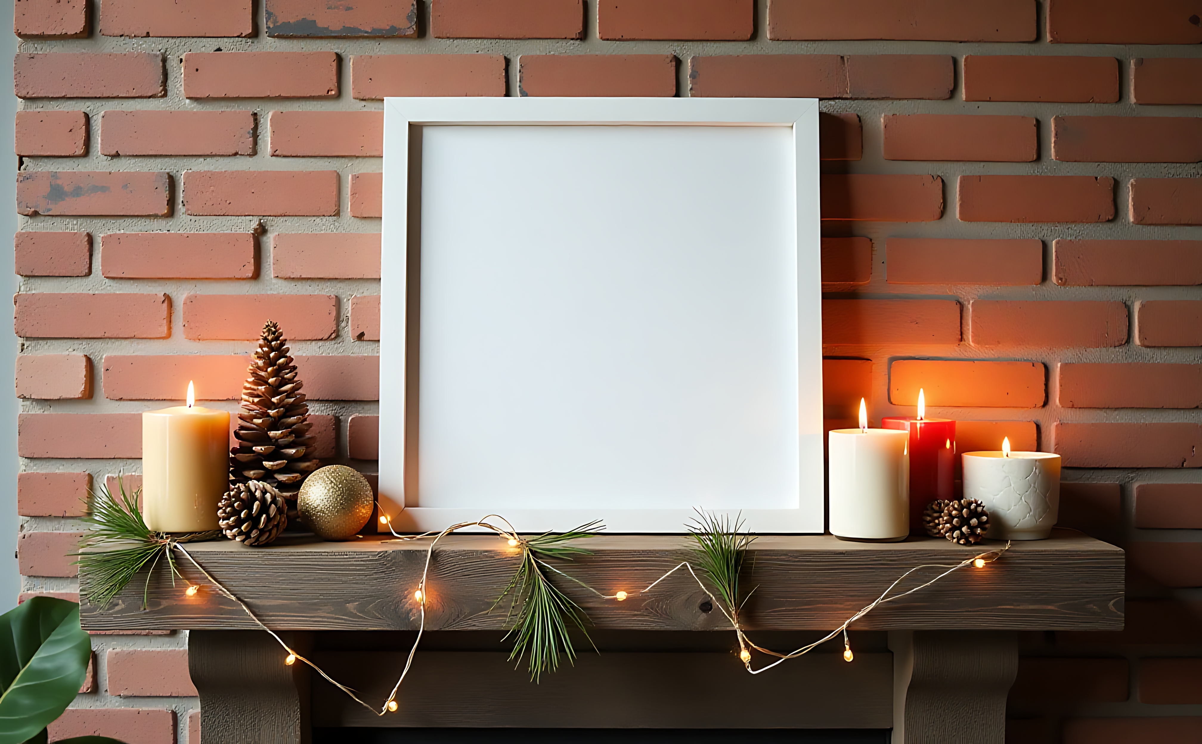 Puting frame na may palamuting pangpasko sa istante Wallpaper