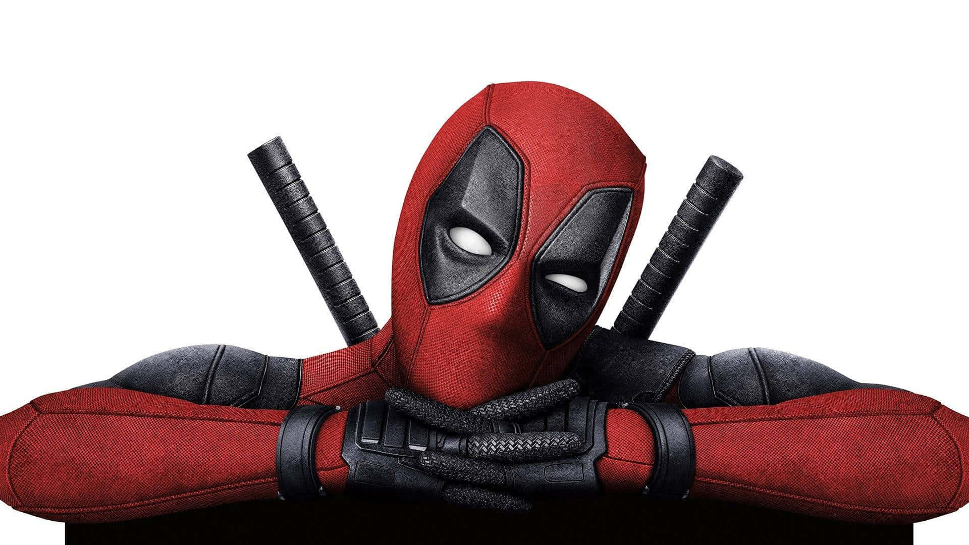 Puting Minimalistikong Background ng Deadpool na Nagtaas ng Kilay Wallpaper